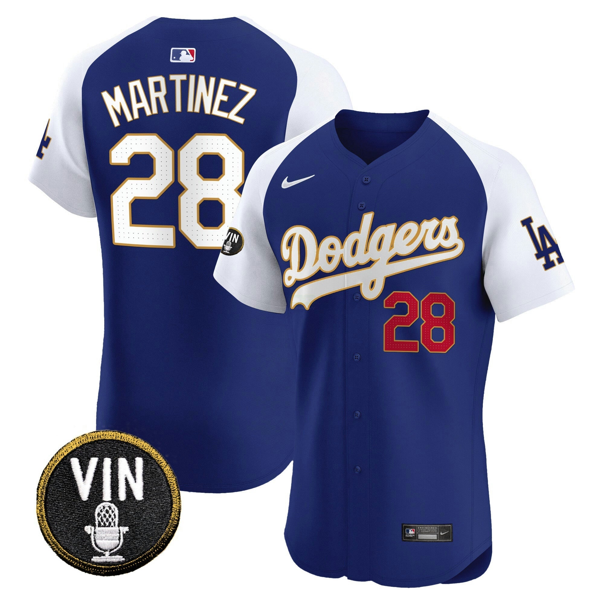 Camisa MLB Men’s Vin Scully Patch Dourada Trim Vapor Premier Elite Jersey