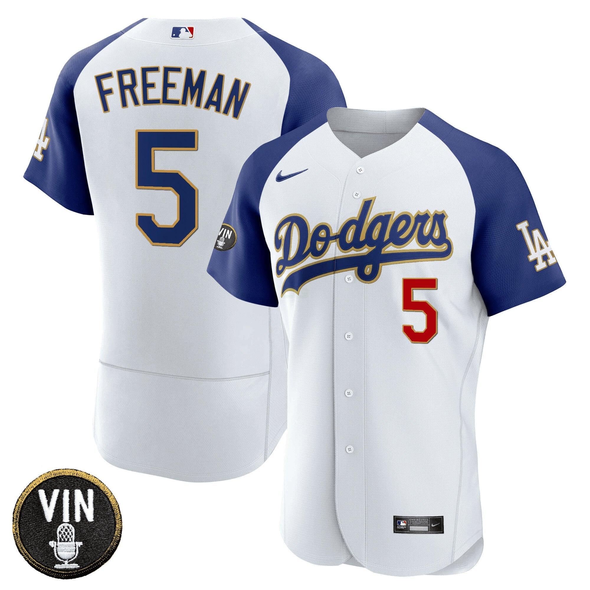 Camisa MLB Men’s Vin Scully Patch Flex Base Dourada Trim Jersey