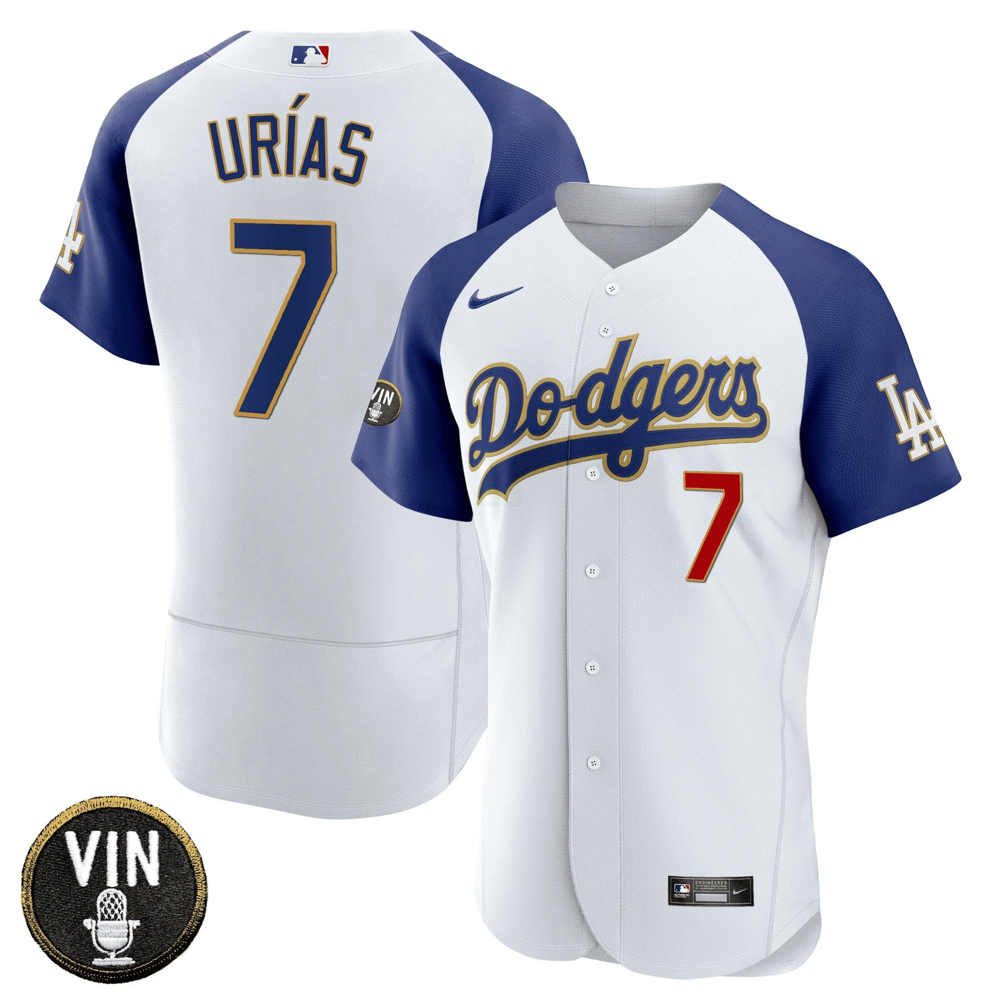 Camisa MLB Men’s Vin Scully Patch Flex Base Dourada Trim Jersey