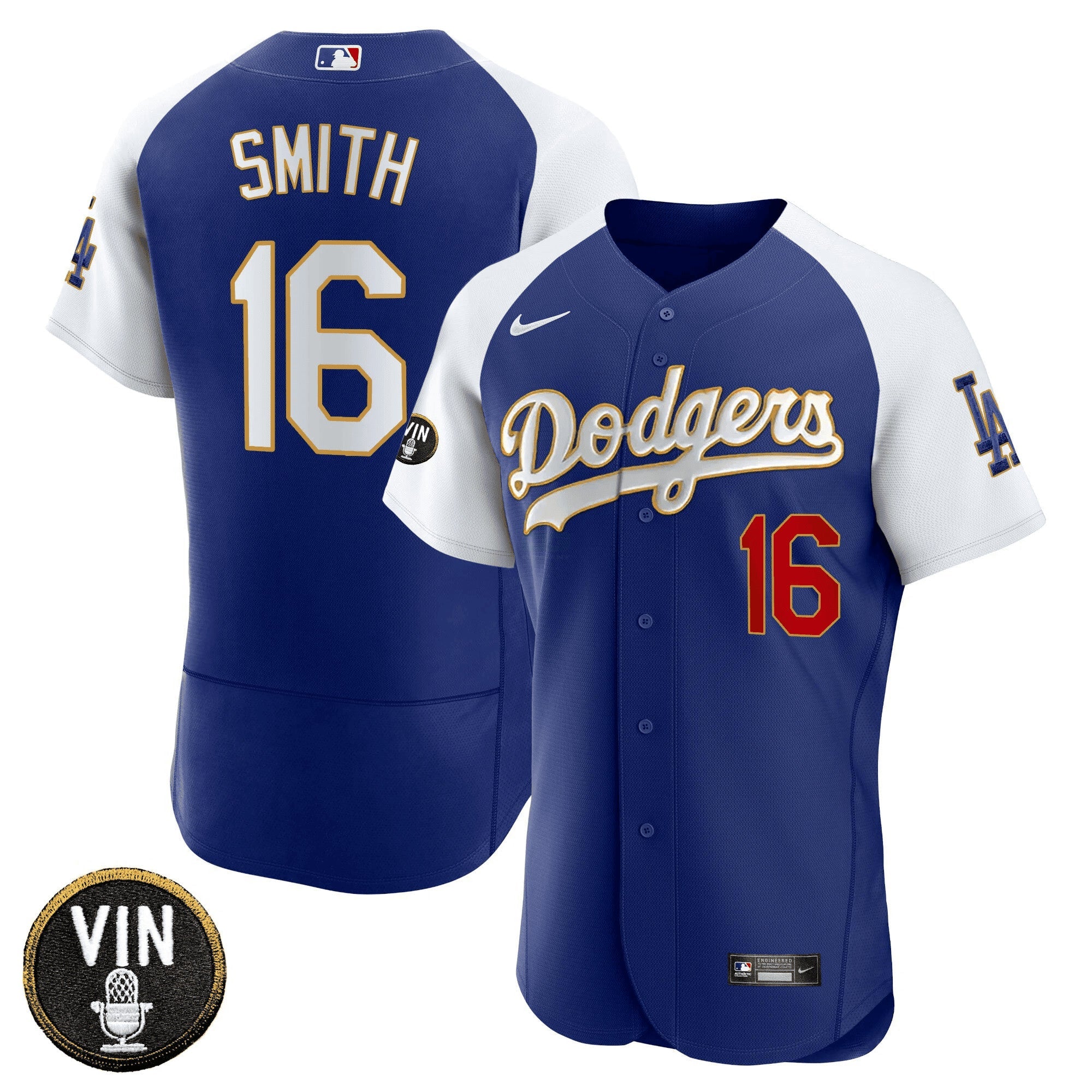 Camisa MLB Men’s Vin Scully Patch Flex Base Dourada Trim Jersey V2