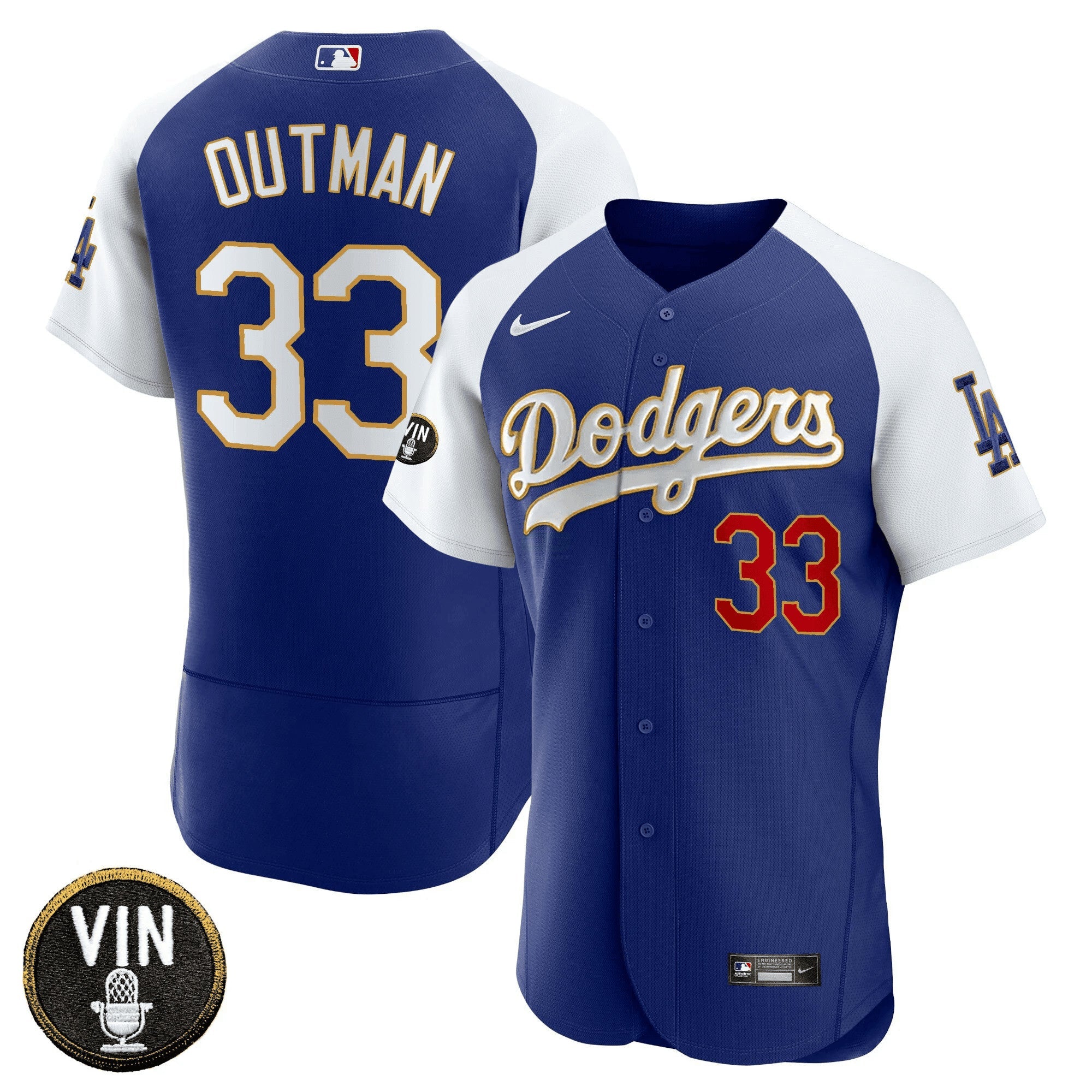 Camisa MLB Men’s Vin Scully Patch Flex Base Dourada Trim Jersey V2