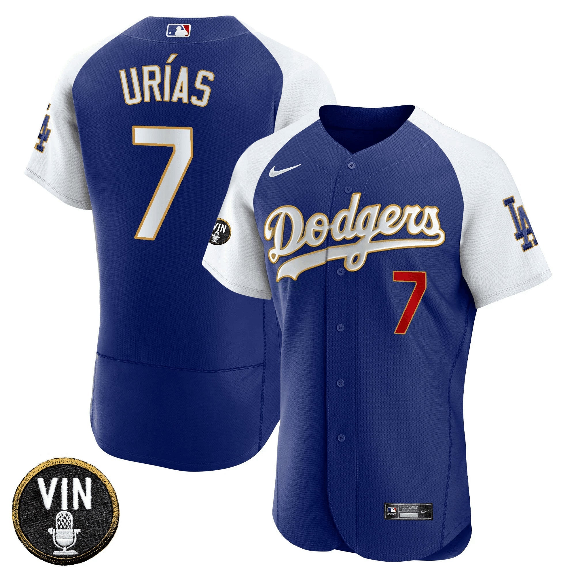 Camisa MLB Men’s Vin Scully Patch Flex Base Dourada Trim Jersey V2