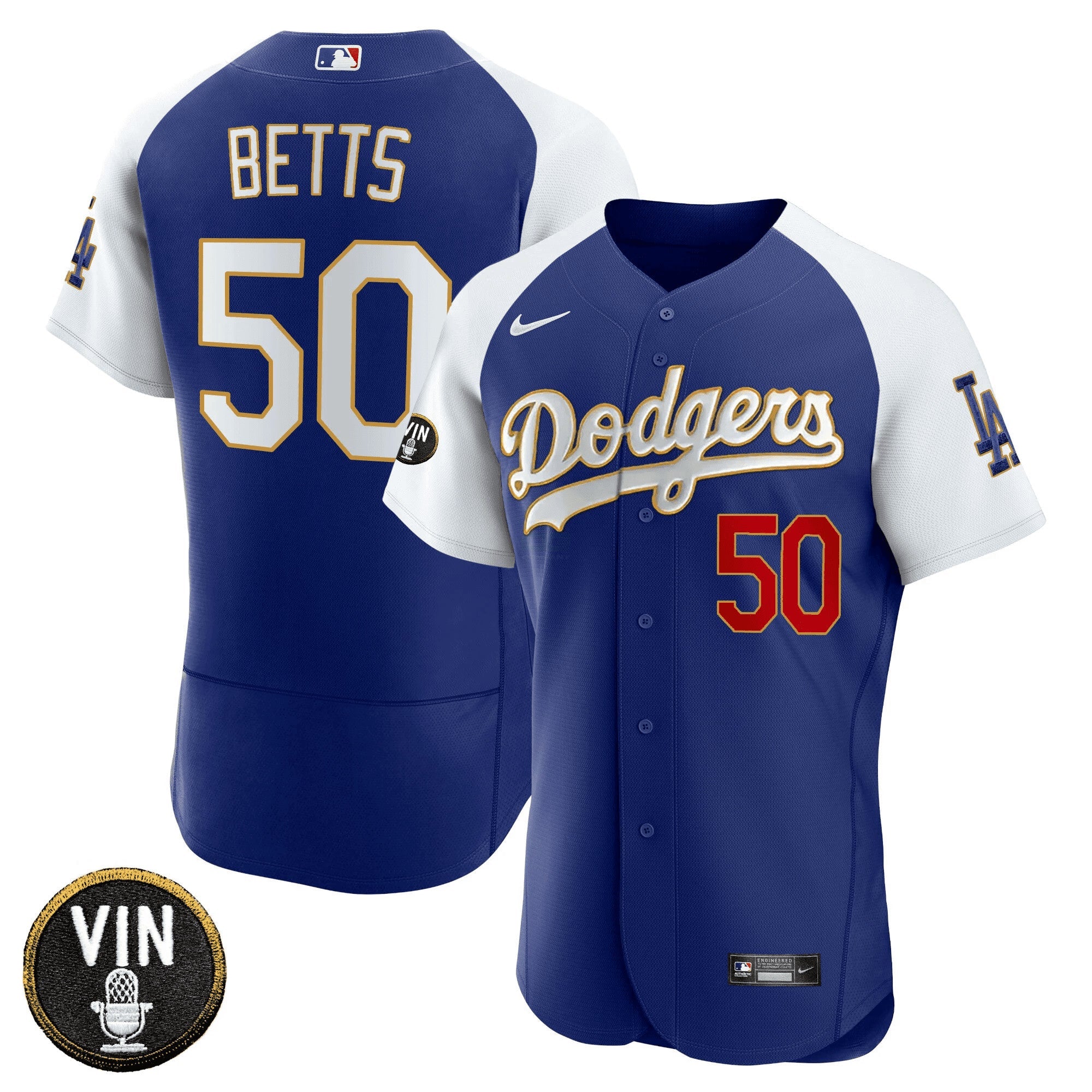 Camisa MLB Men’s Vin Scully Patch Flex Base Dourada Trim Jersey V2
