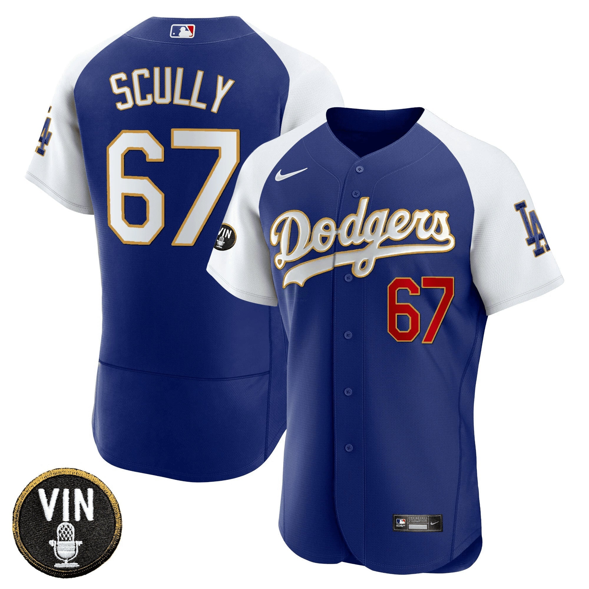 Camisa MLB Men’s Vin Scully Patch Flex Base Dourada Trim Jersey V2