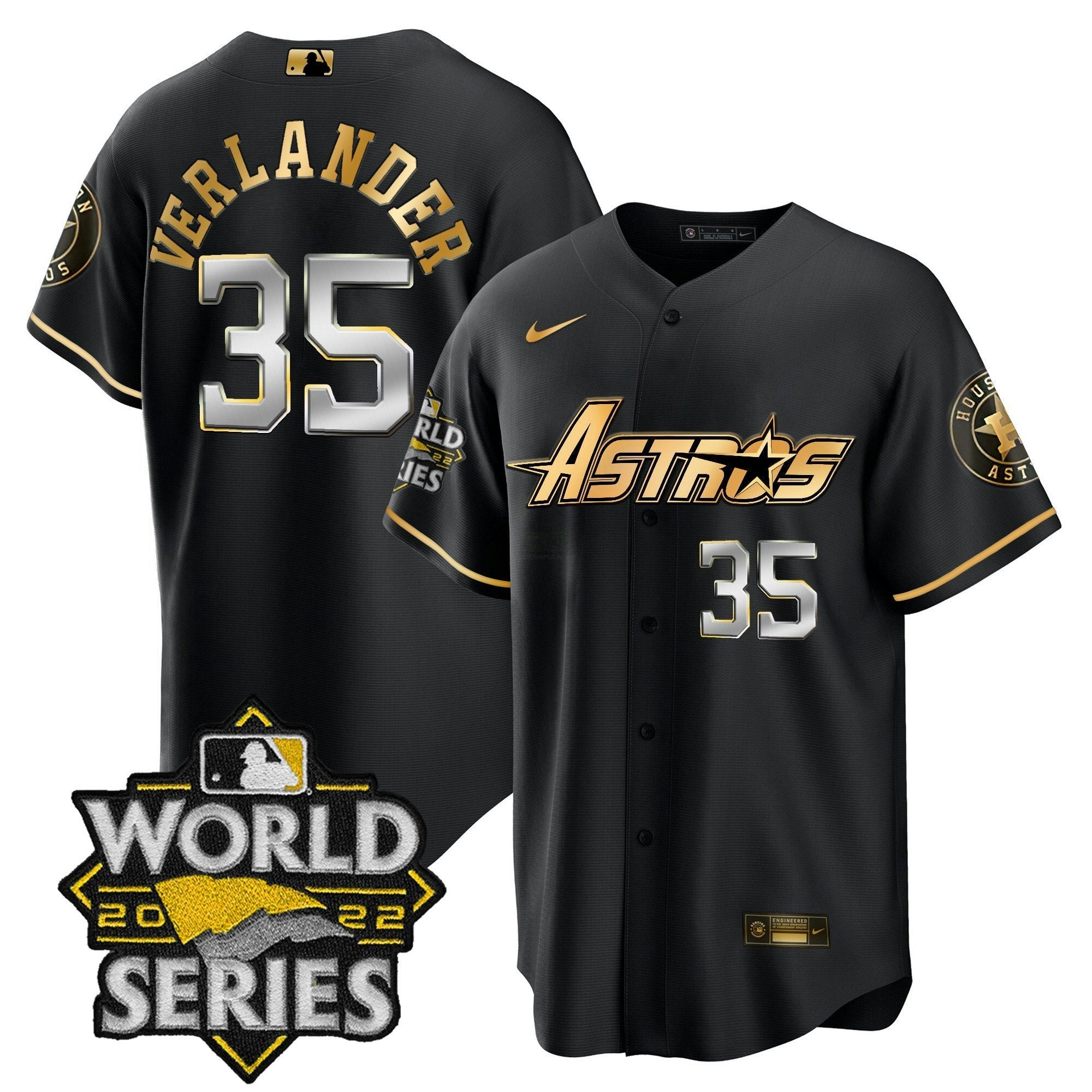 Camisa MLB Men’s World Series & Throwback Patch Dourada Jersey