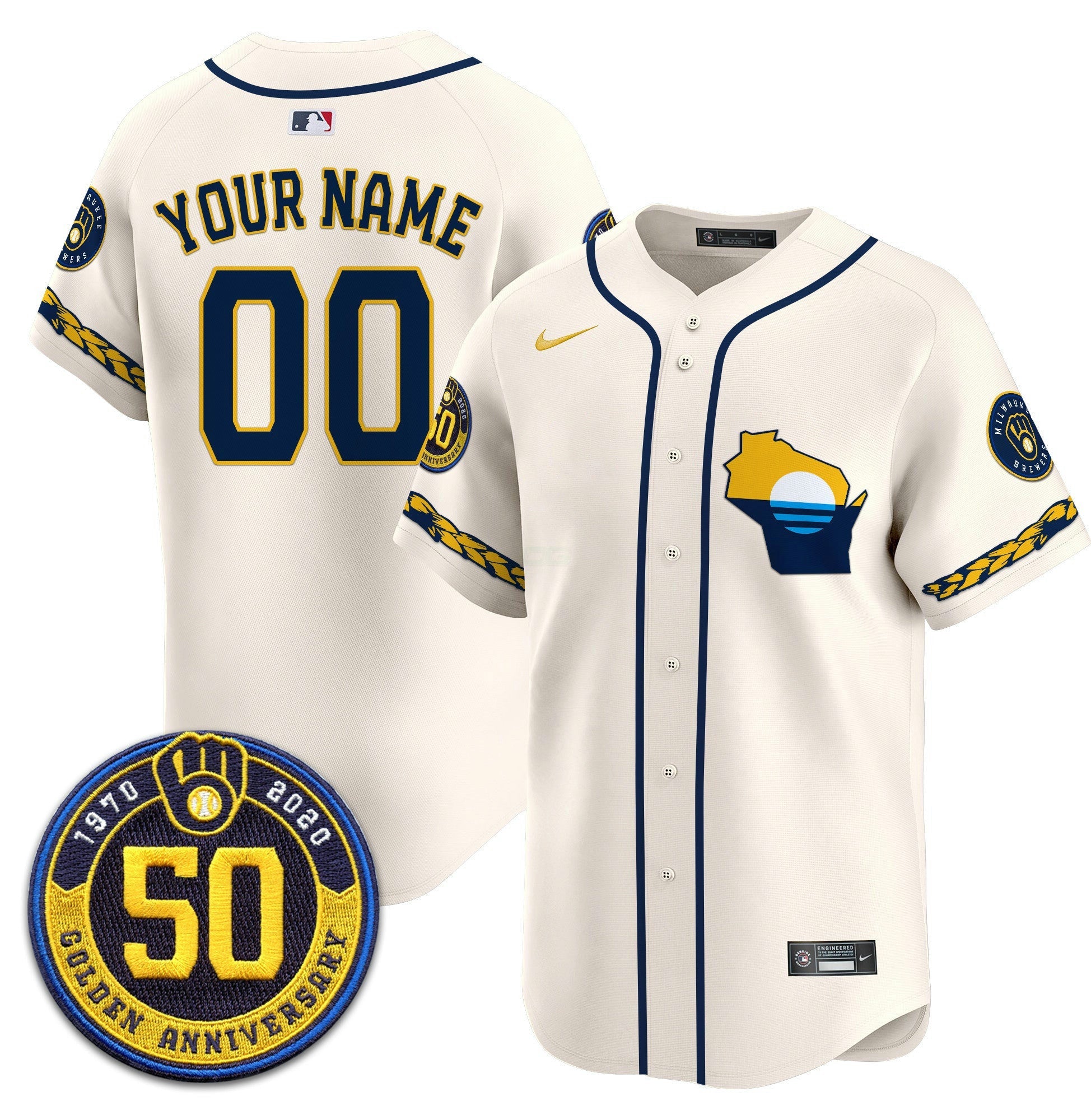 Camisa MLB Milwaukee Golden 50th Anniversary Patch Vapor Premier Limited Jersey