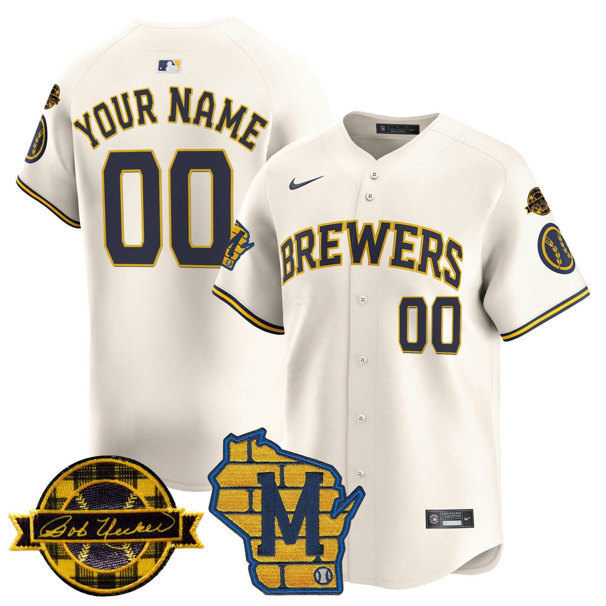 Camisa MLB Milwaukee Home & Bob Uecker Patch Vapor Premier Limited Jersey