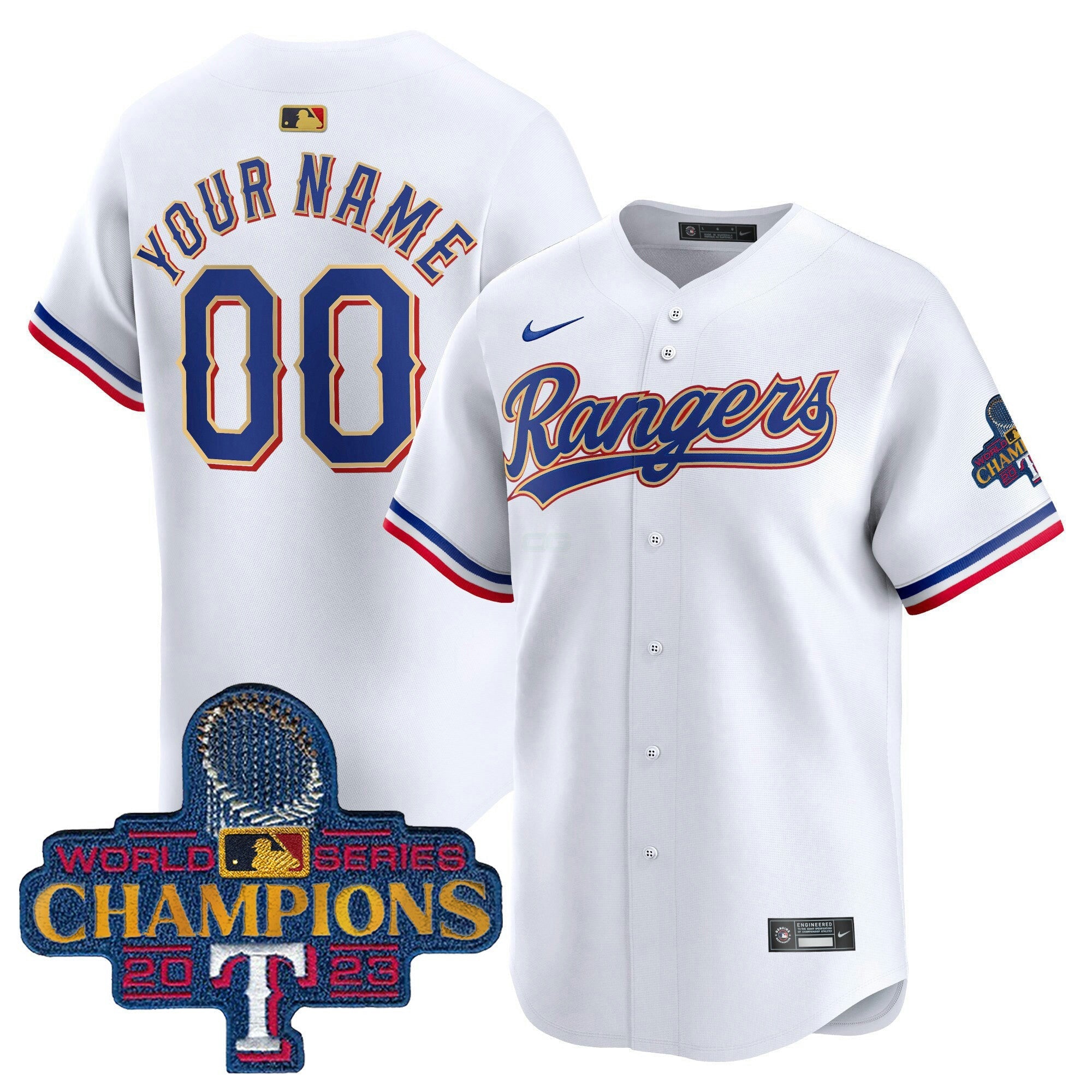 Camisa MLB Texas 2023 World Series Champions Dourada Trim Vapor Premier Limited Jersey