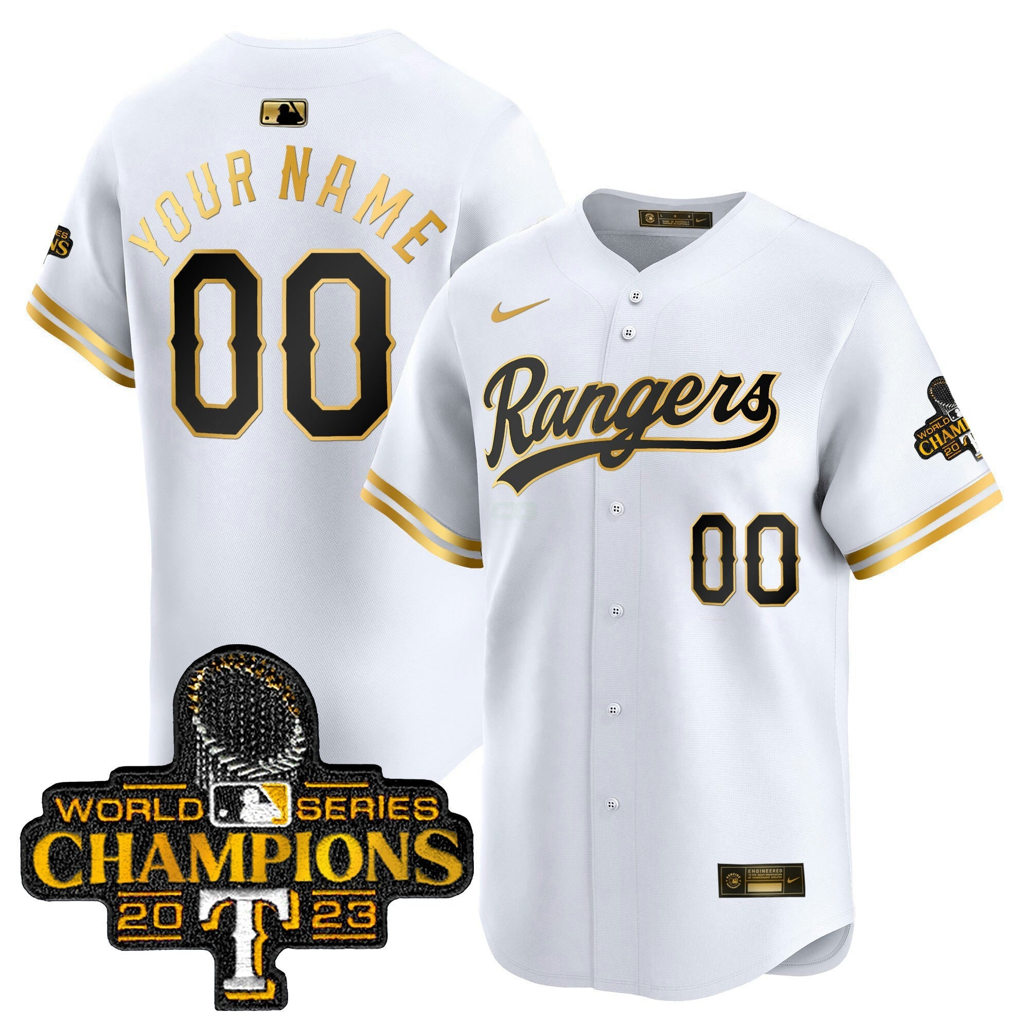 Camisa MLB Texas 2023 World Series Champions Dourada Trim Vapor Premier Limited Jersey