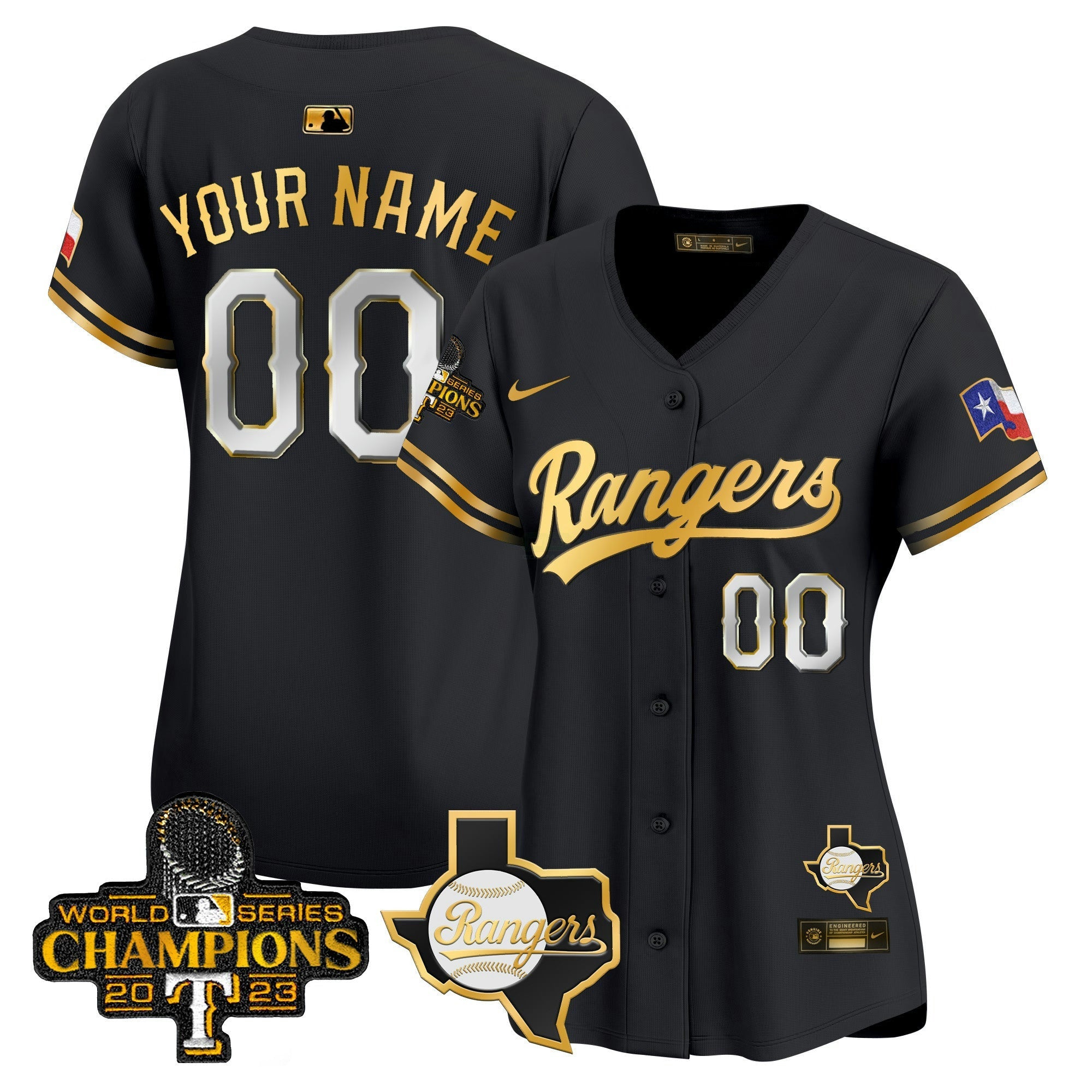 Camisa MLB Texas 2023 World Series Champions Dourada Trim Vapor Premier Limited Jersey V2