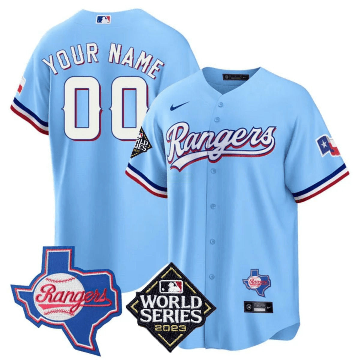 Camisa MLB Texas 2023 World Series & Texas State Patch Dourada Jersey V2
