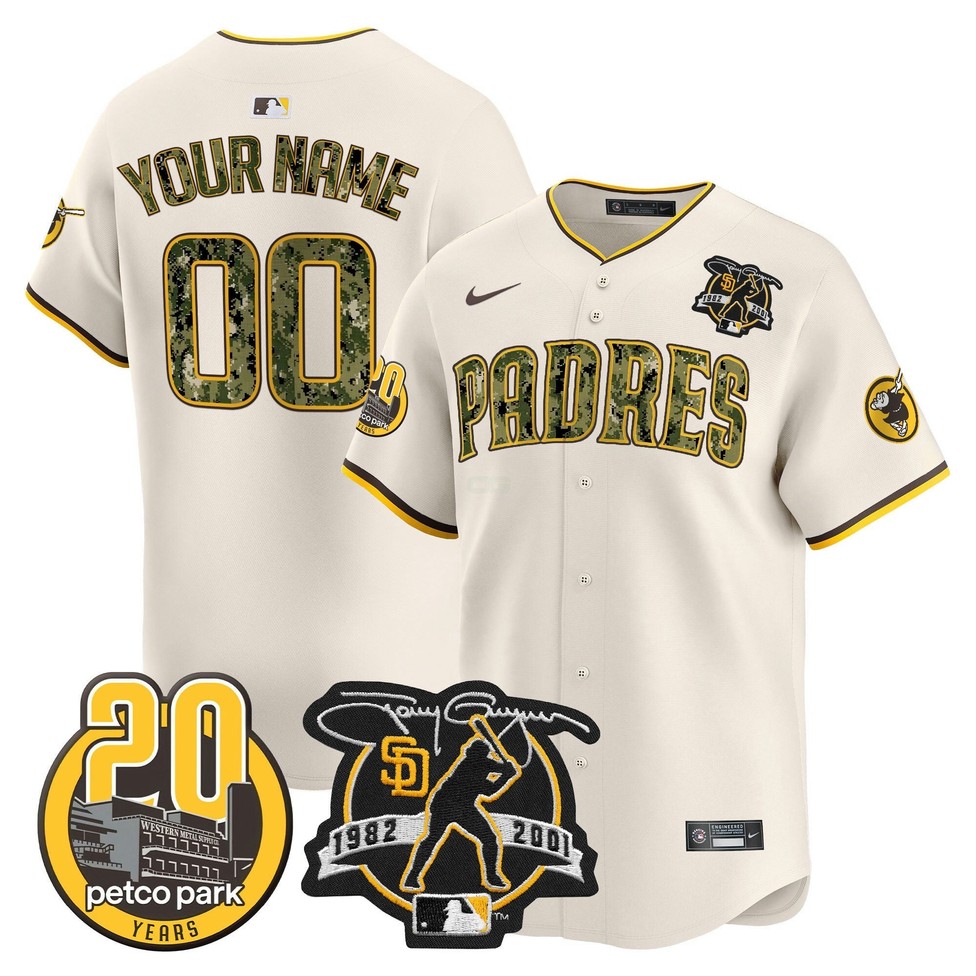 Camisa MLB Tony Gwynn & Petco Park 20th Patch USMC Vapor Premier Limited Jersey V2