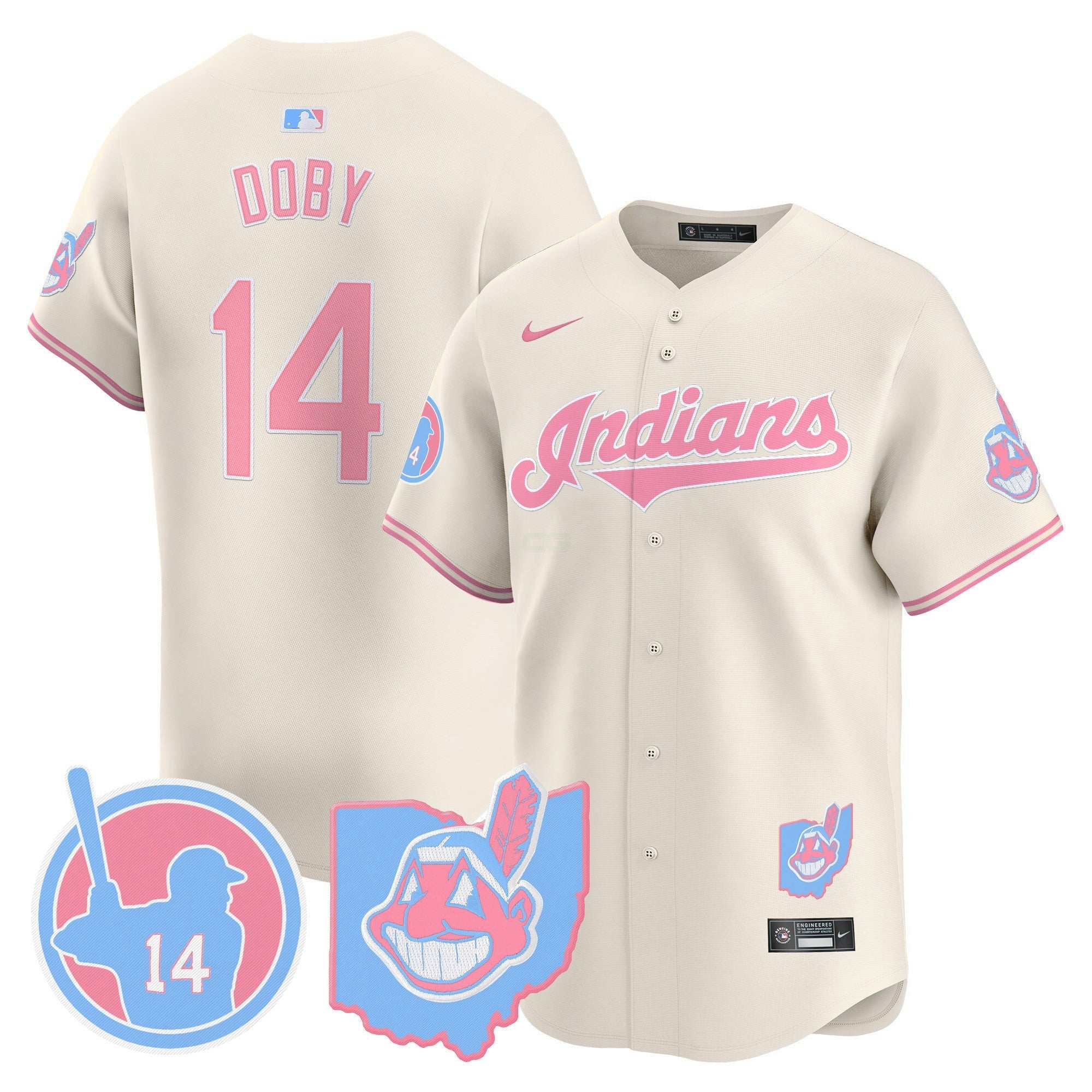 Camisa MLB Unisex Cleveland Indians Larry Doby Bubblegum Pink Vapor Premier Limited Jersey