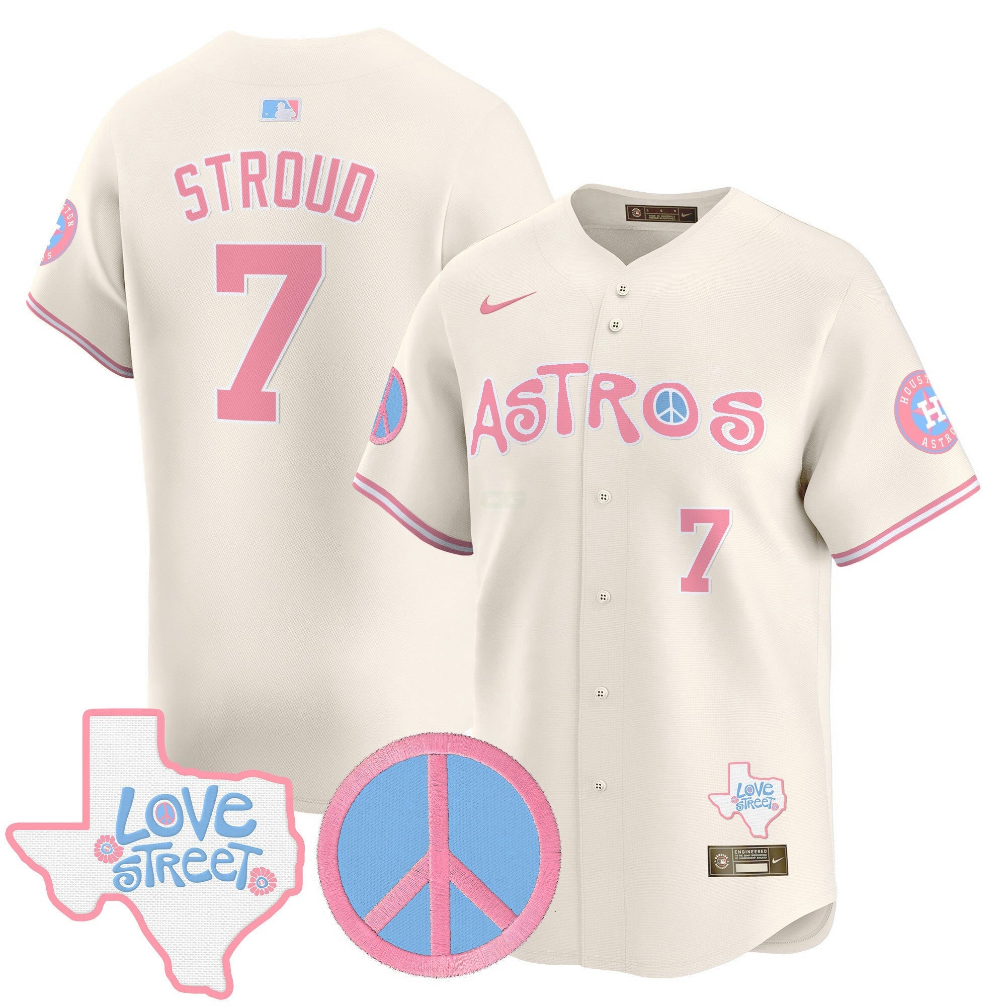 Camisa MLB Unisex Love Street & Peace Sign Patch Bubblegum Pink Vapor Premier Limited Jersey