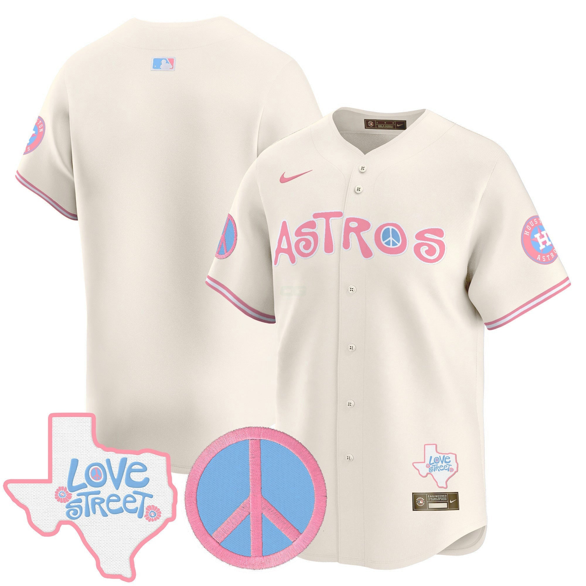 Camisa MLB Unisex Love Street & Peace Sign Patch Bubblegum Pink Vapor Premier Limited Jersey
