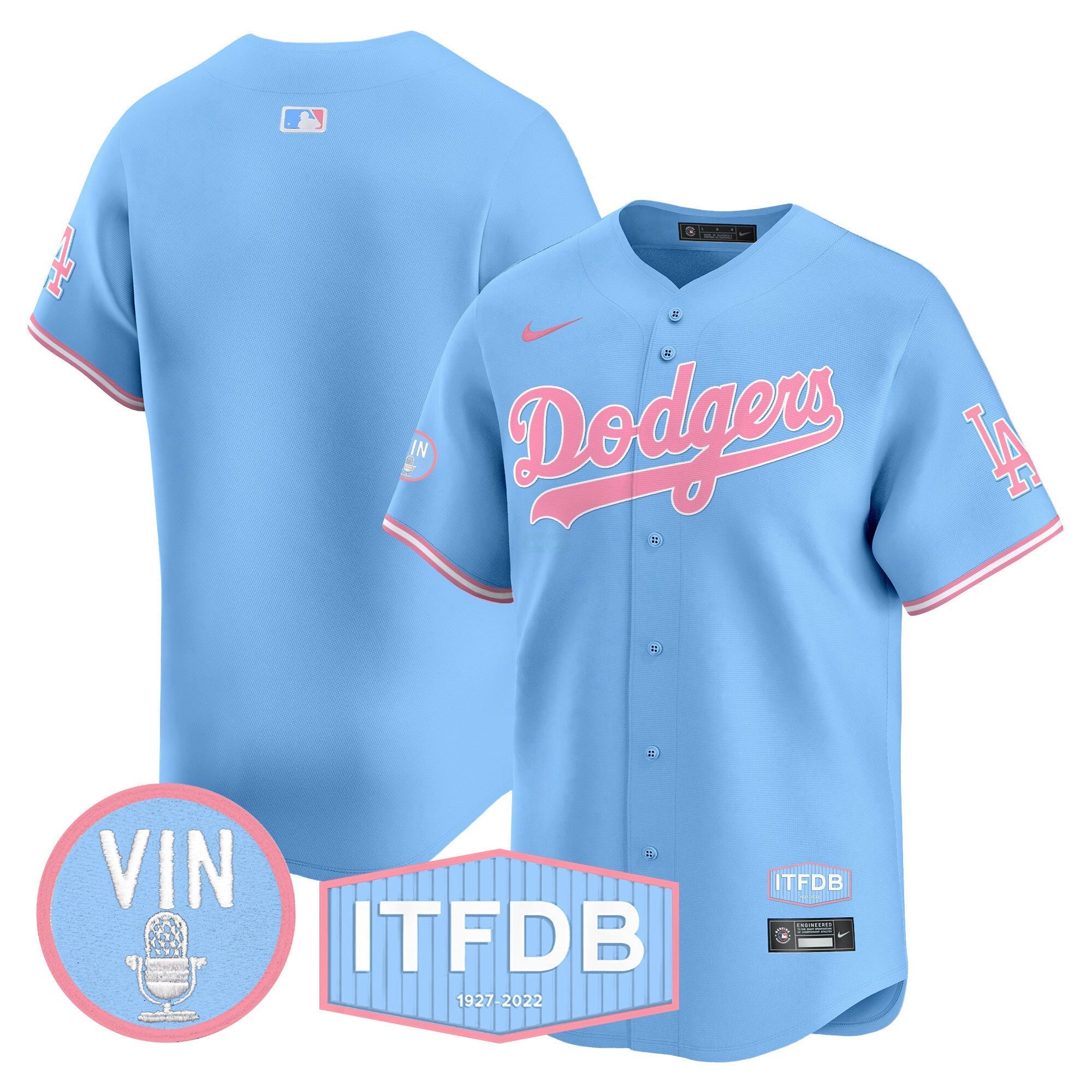 Camisa MLB Unisex Vin ITFDB Patch Bubblegum Pink Vapor Premier Limited Jersey