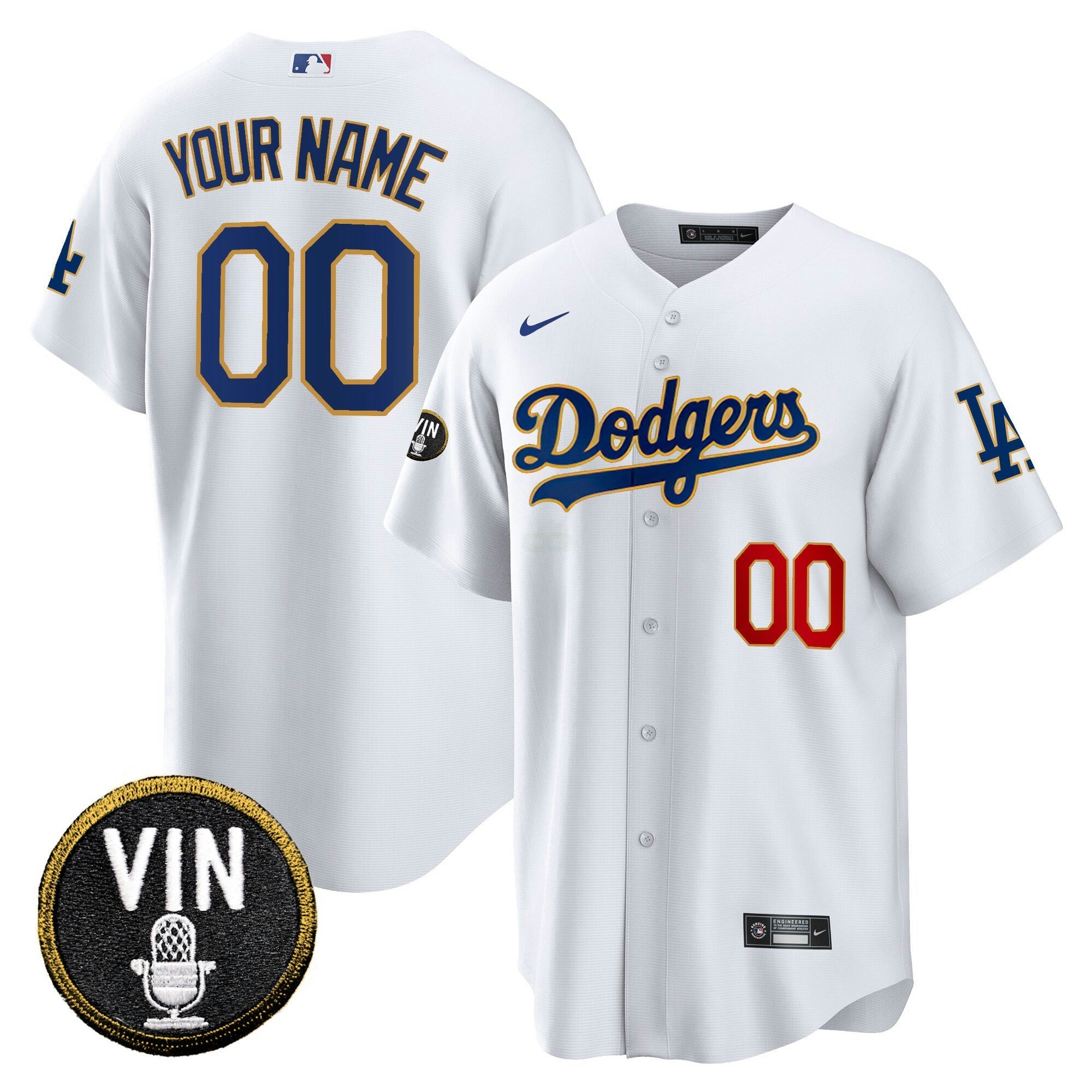 Camisa MLB Vin Scully Patch Cool Base Dourada Trim Jersey V2