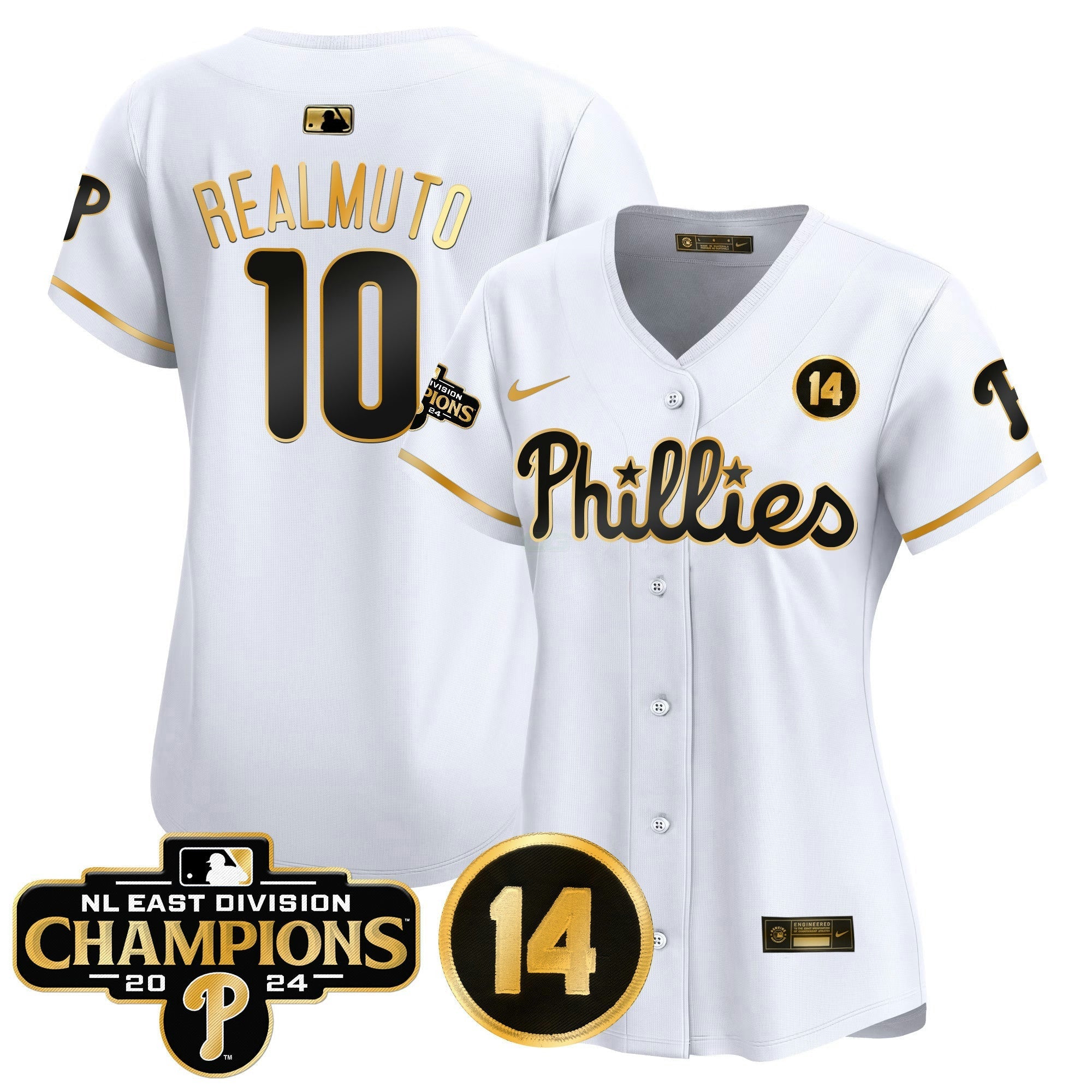 Camisa MLB Women’s 2024 NL East Division Champions & Pete Rose Patch Dourada Vapor Premier Limited Jersey
