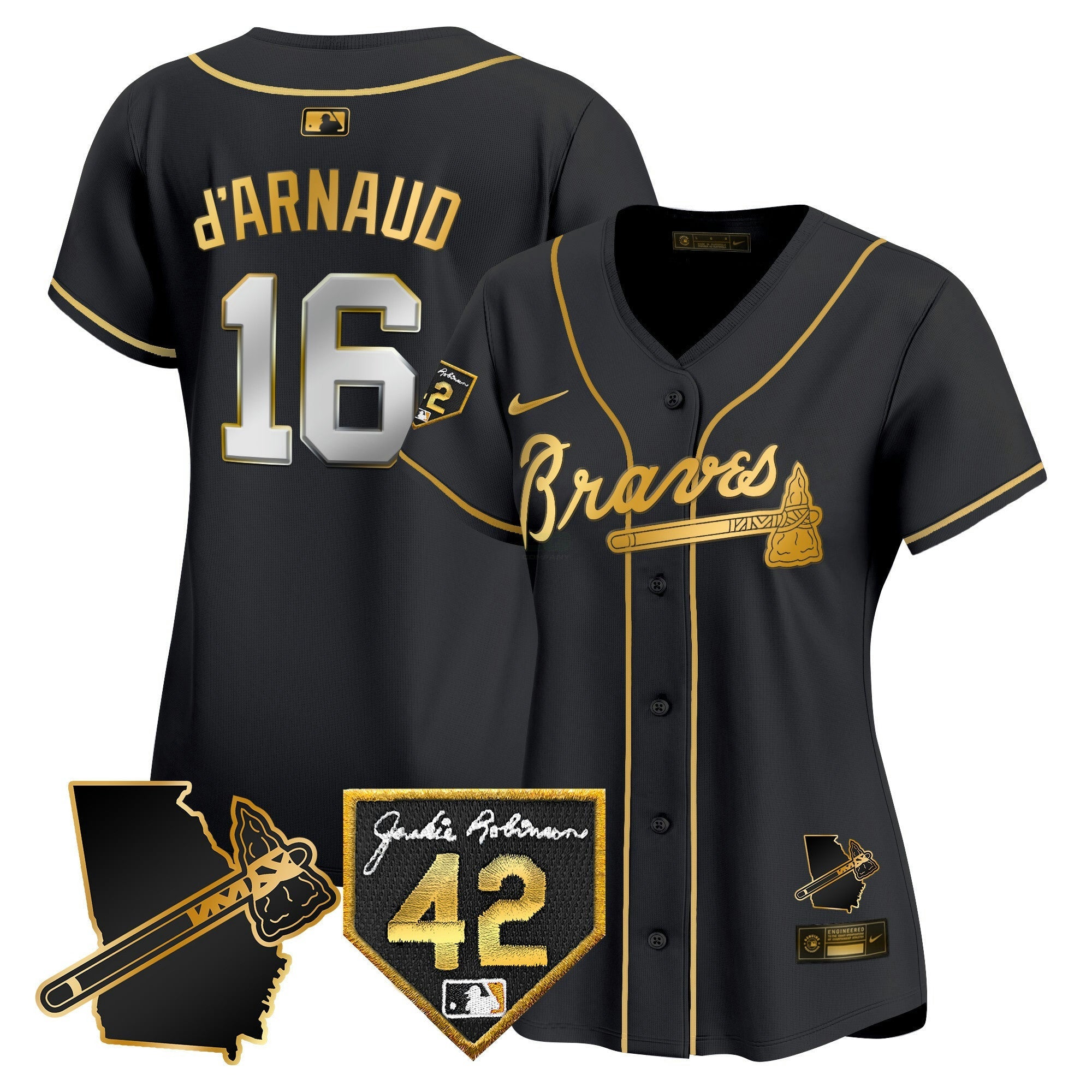 Camisa MLB Women’s Atlanta 2024 Robinson & Georgia Patch Vapor Premier Limited Jersey