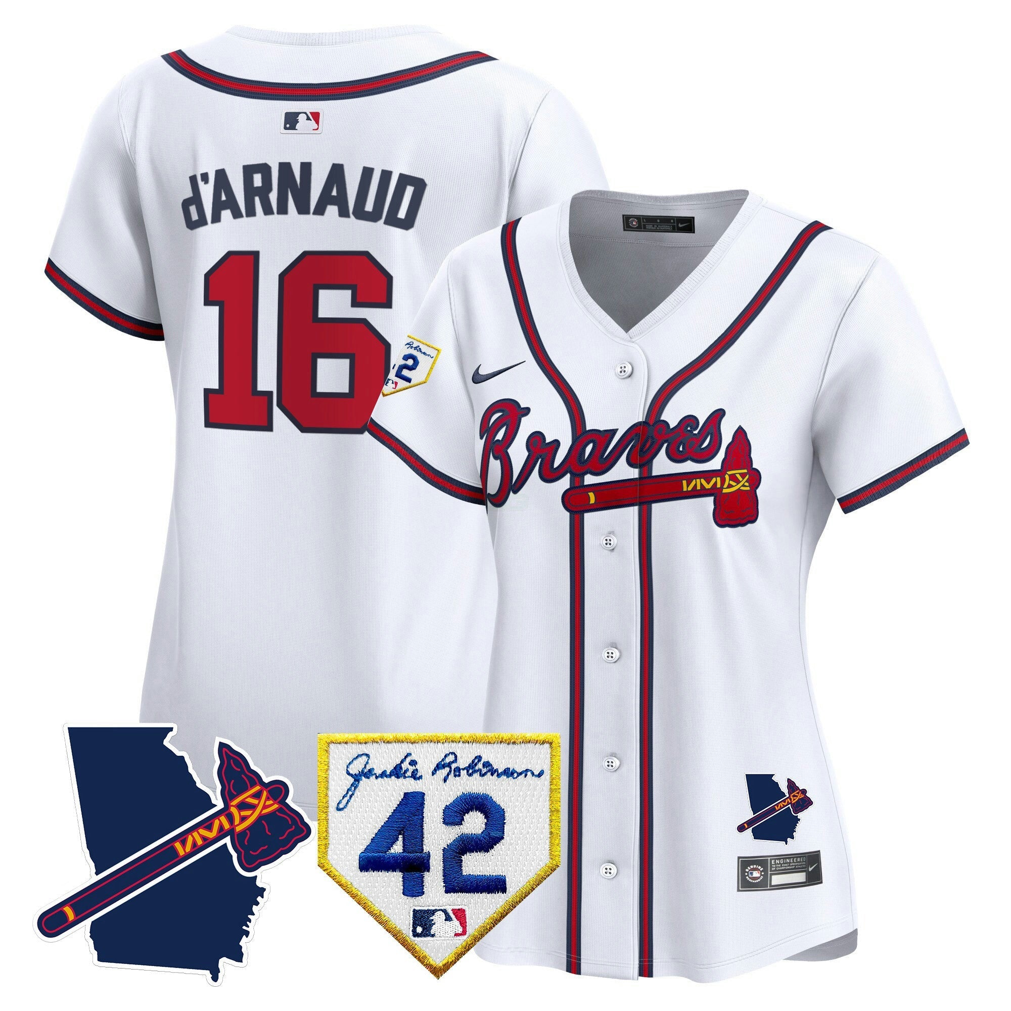 Camisa MLB Women’s Atlanta 2024 Robinson & Georgia Patch Vapor Premier Limited Jersey