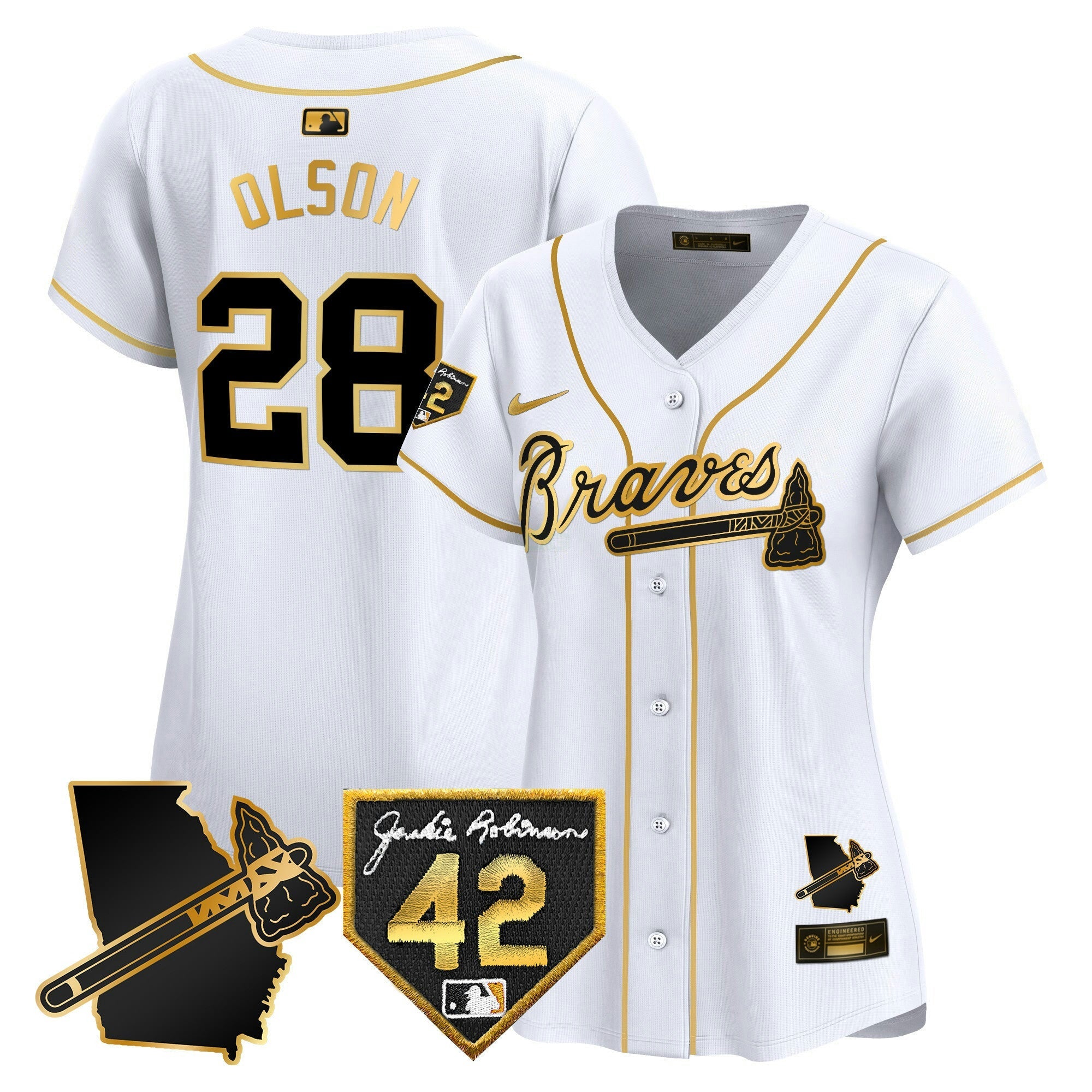 Camisa MLB Women’s Atlanta 2024 Robinson & Georgia Patch Vapor Premier Limited Jersey