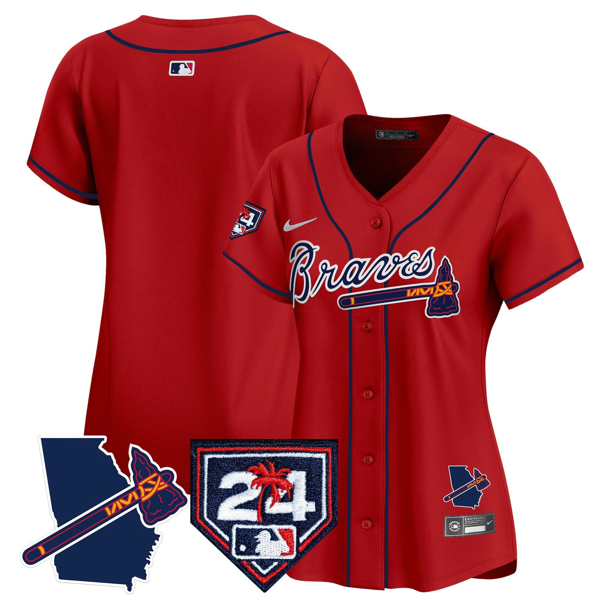Camisa MLB Women’s Atlanta 2024 Spring Training & Georgia Patch Vapor Premier Limited Jersey