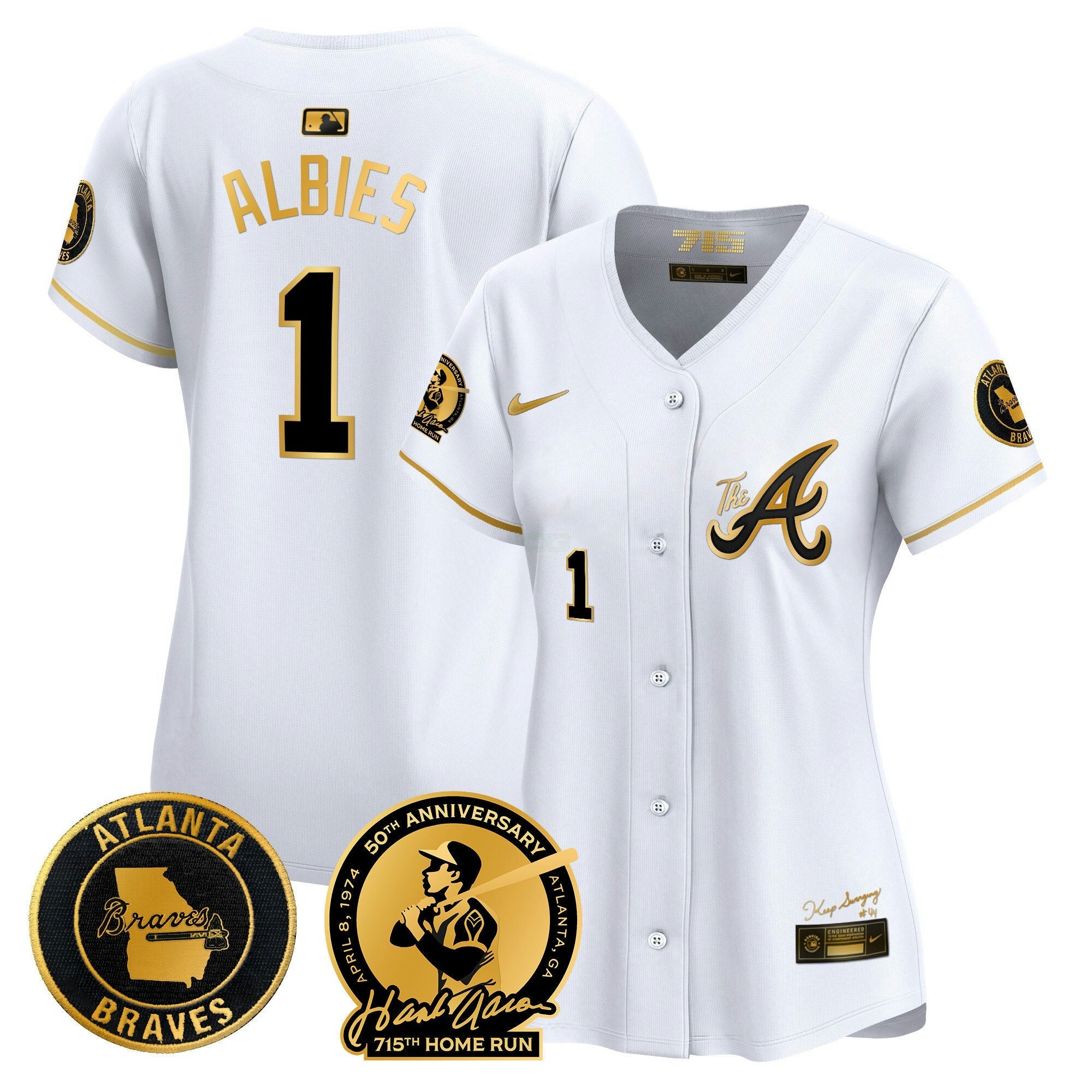 Camisa MLB Women’s Atlanta Hank Aaron 715th Home Run Patch Vapor Premier Limited Jersey V2