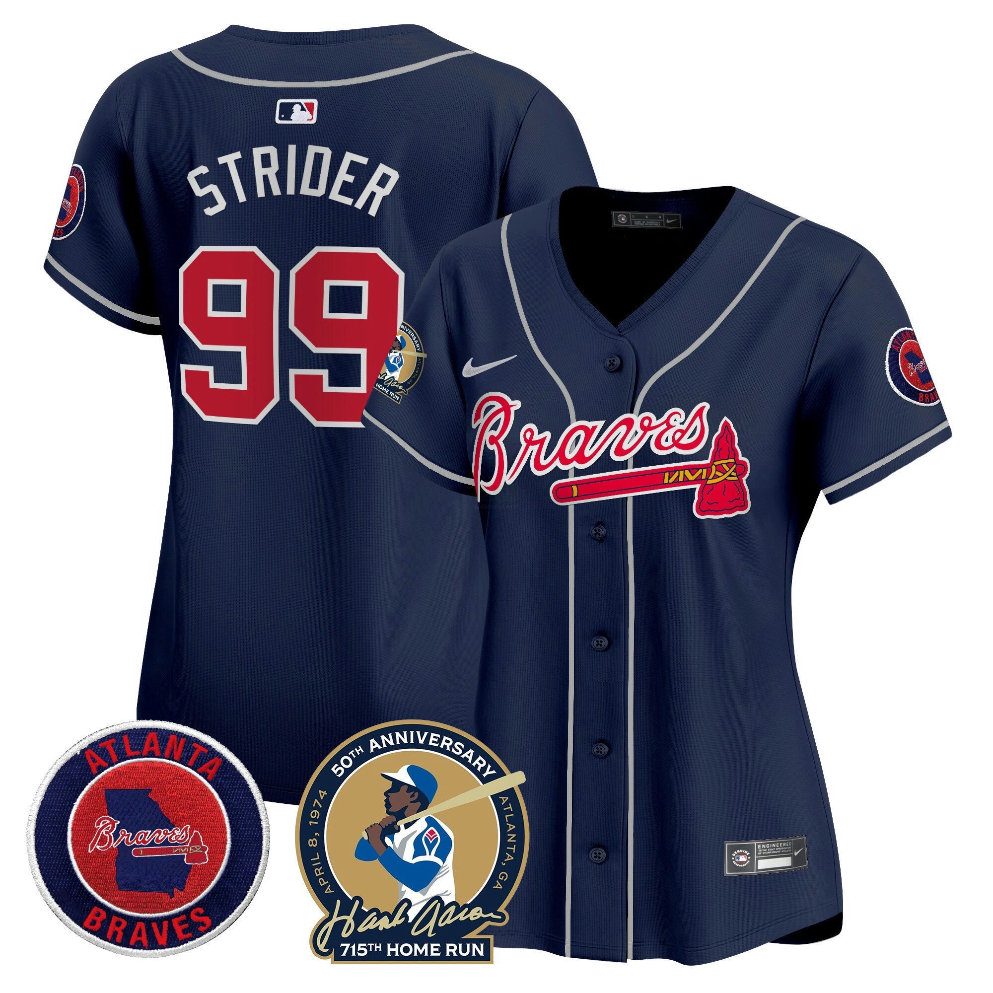 Camisa MLB Women’s Atlanta Hank Aaron 715th Home Run Patch Vapor Premier Limited Jersey