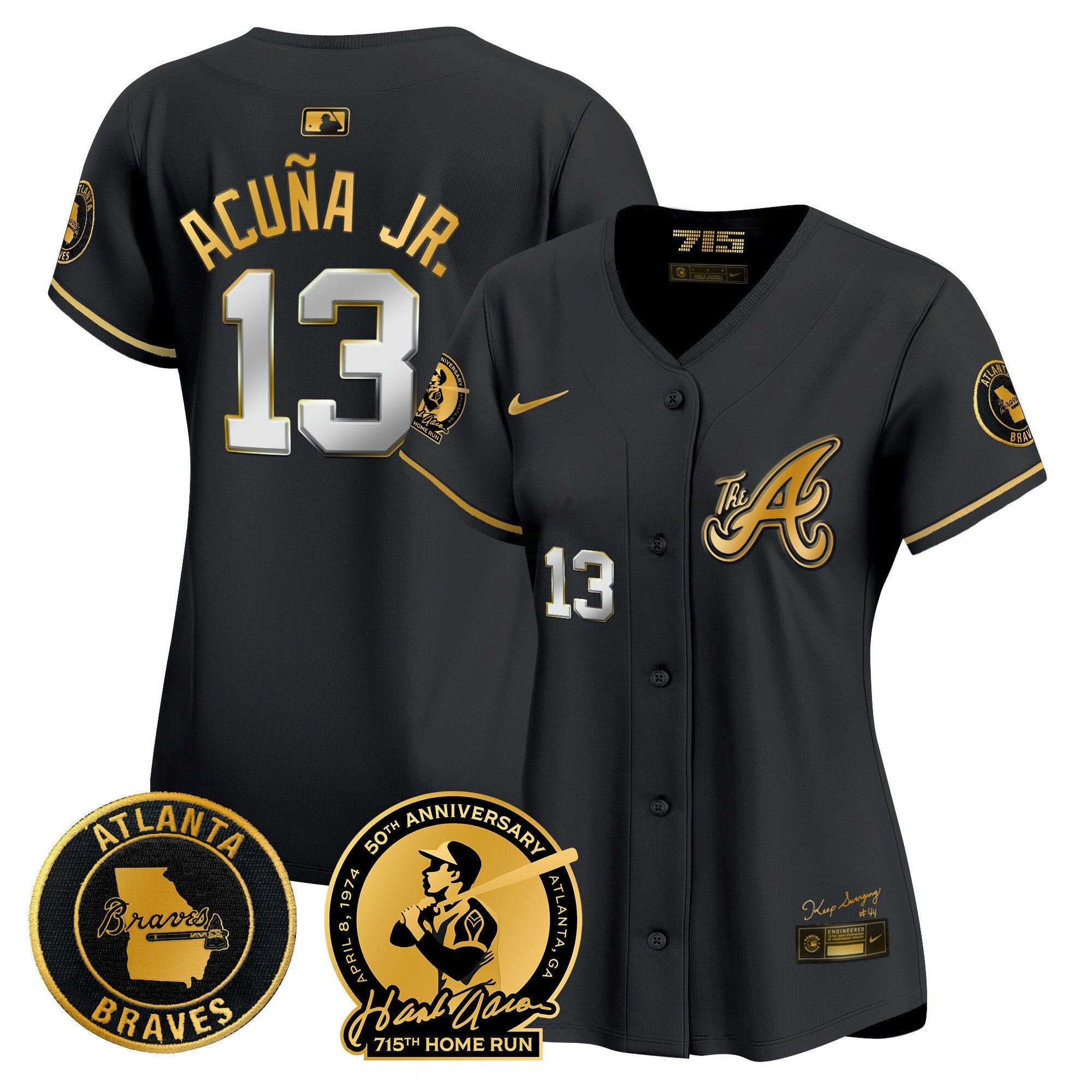 Camisa MLB Women’s Atlanta Hank Aaron 715th Home Run Patch Vapor Premier Limited Jersey V2