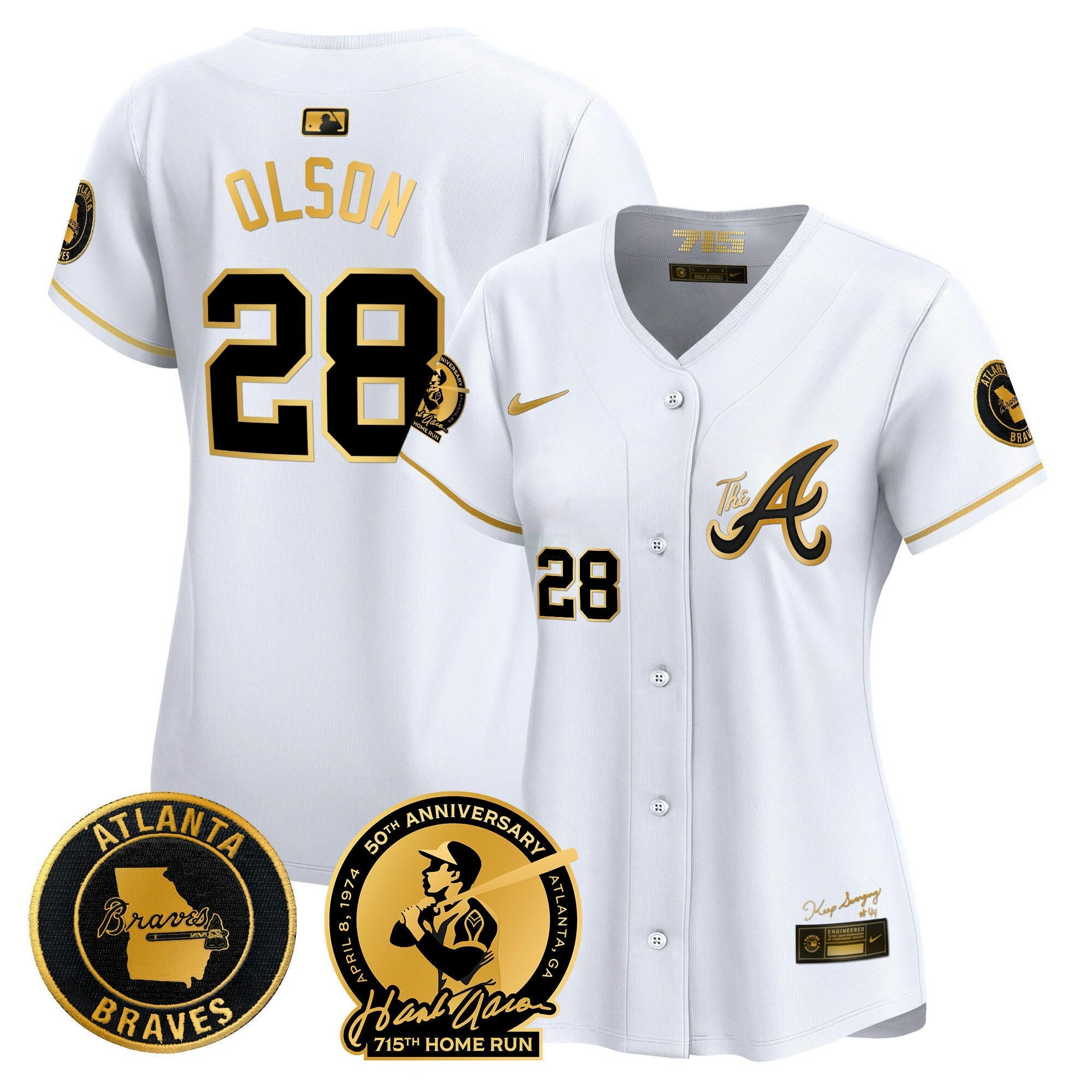 Camisa MLB Women’s Atlanta Hank Aaron 715th Home Run Patch Vapor Premier Limited Jersey V2
