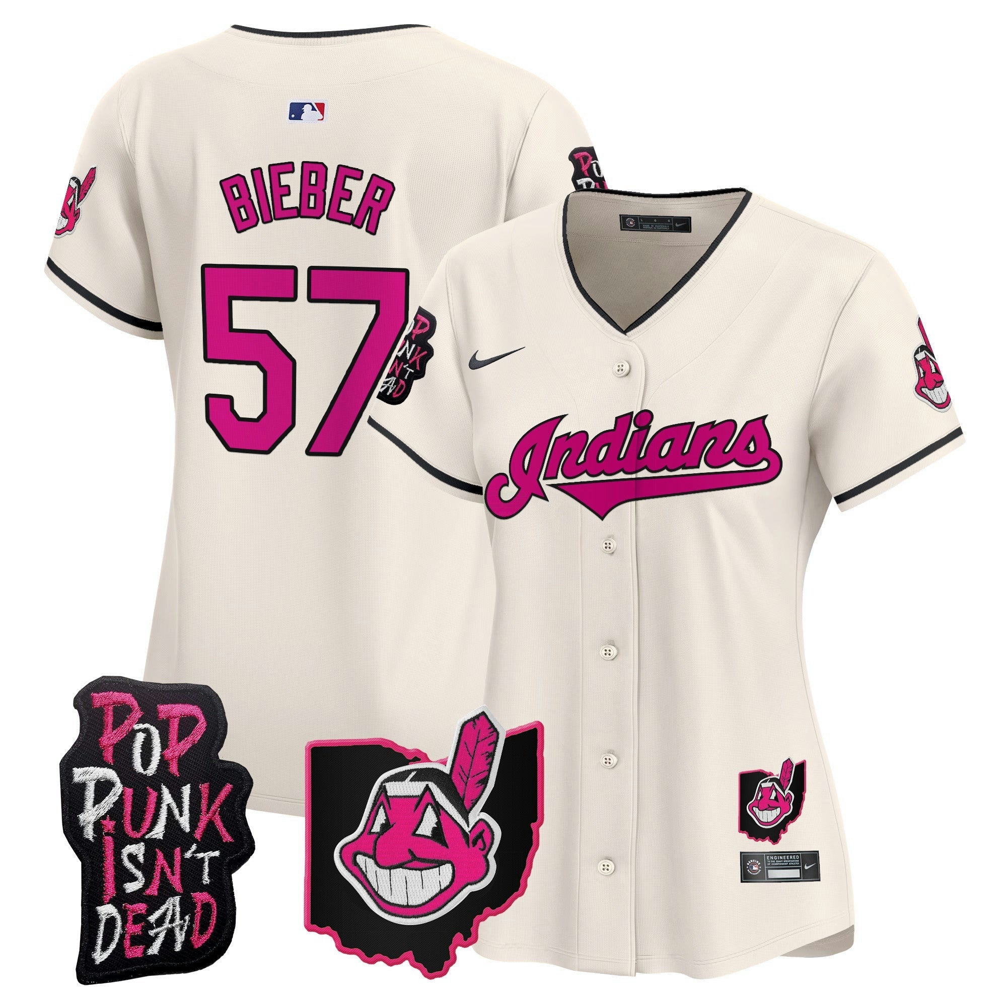 Camisa MLB Women’s Cleveland Indians MGK Patch Vapor Premier Limited Jersey