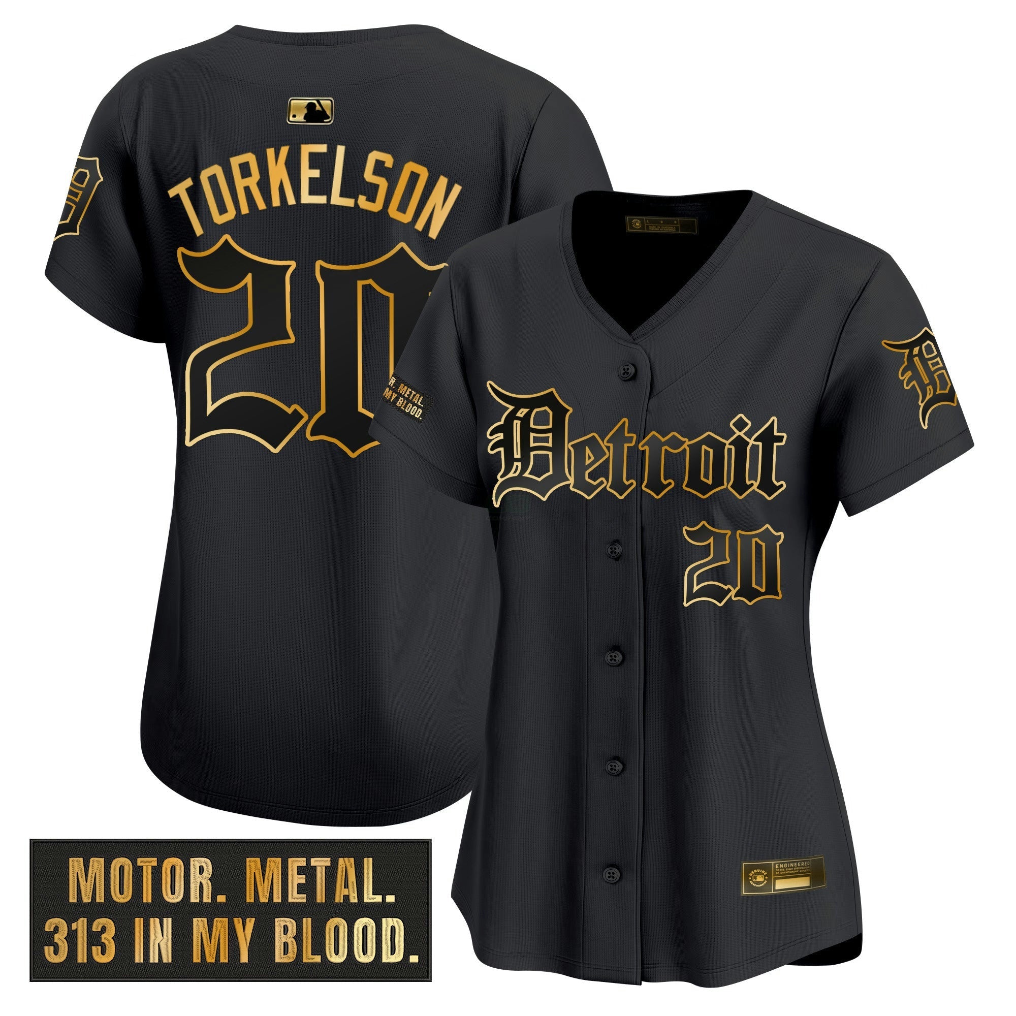 Camisa MLB Women’s Detroit ‘Motor Gothic Edition’ Dourada Vapor Premier Limited Jersey