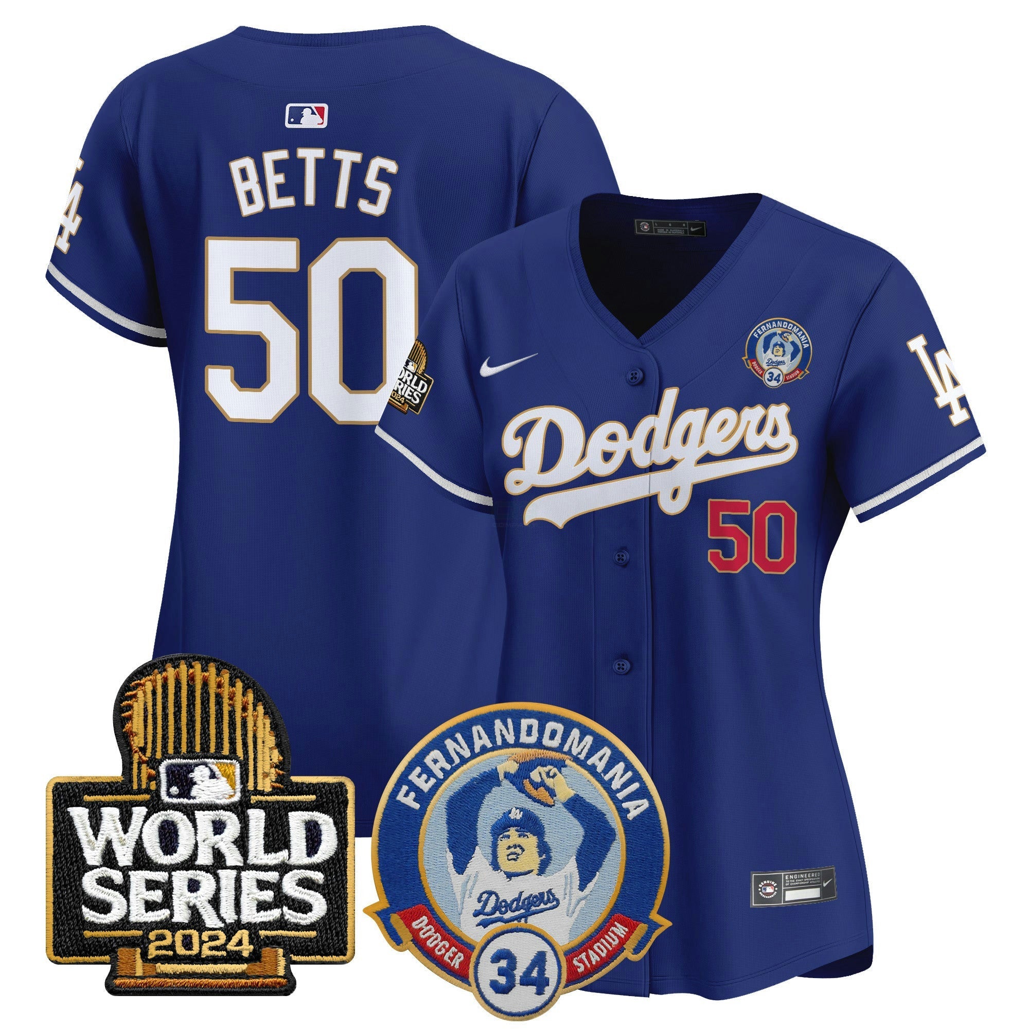 Camisa MLB Women’s Fernando Valenzuela & 2024 World Series Patch Vapor Premier Limited Jersey