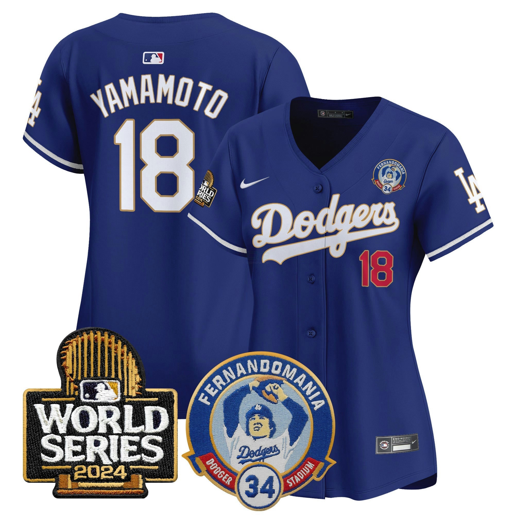 Camisa MLB Women’s Fernando Valenzuela & 2024 World Series Patch Vapor Premier Limited Jersey