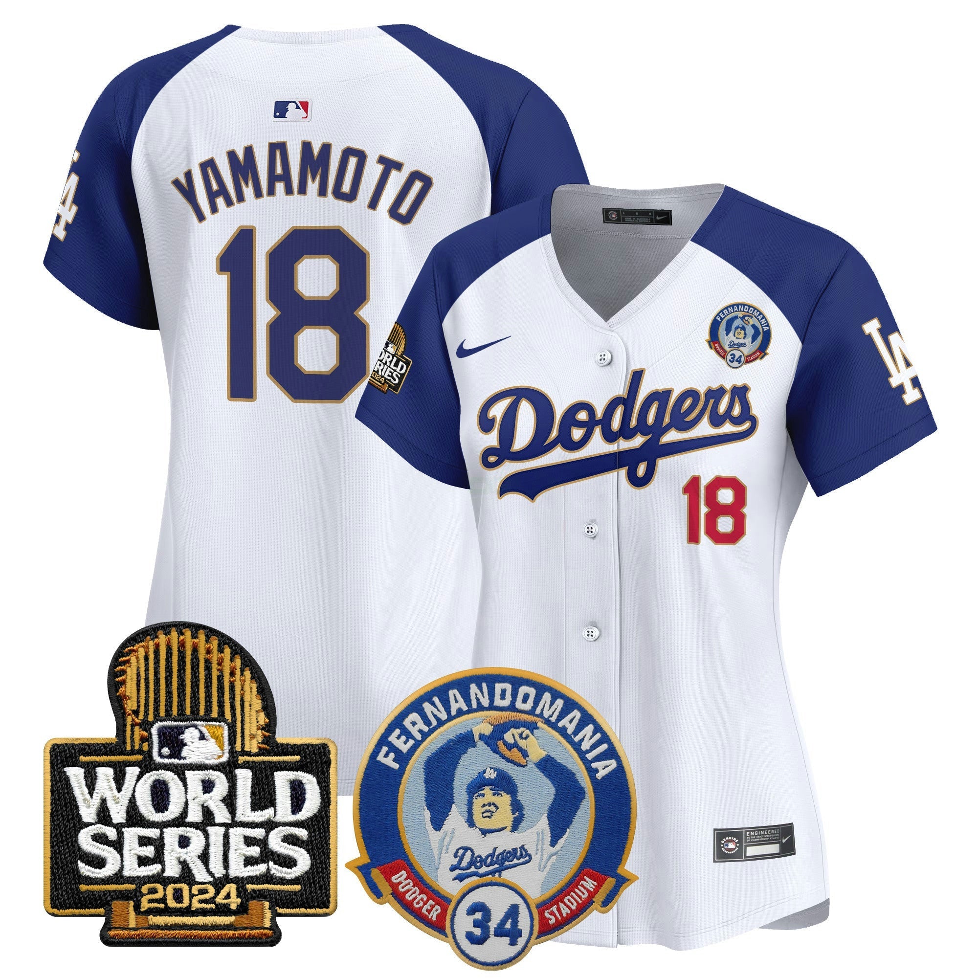 Camisa MLB Women’s Fernando Valenzuela & 2024 World Series Patch Vapor Premier Limited Jersey