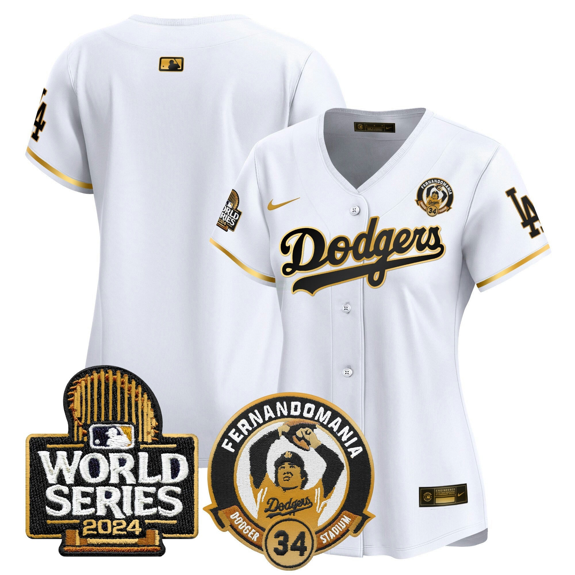 Camisa MLB Women’s Fernando Valenzuela & 2024 World Series Patch Vapor Premier Limited Jersey