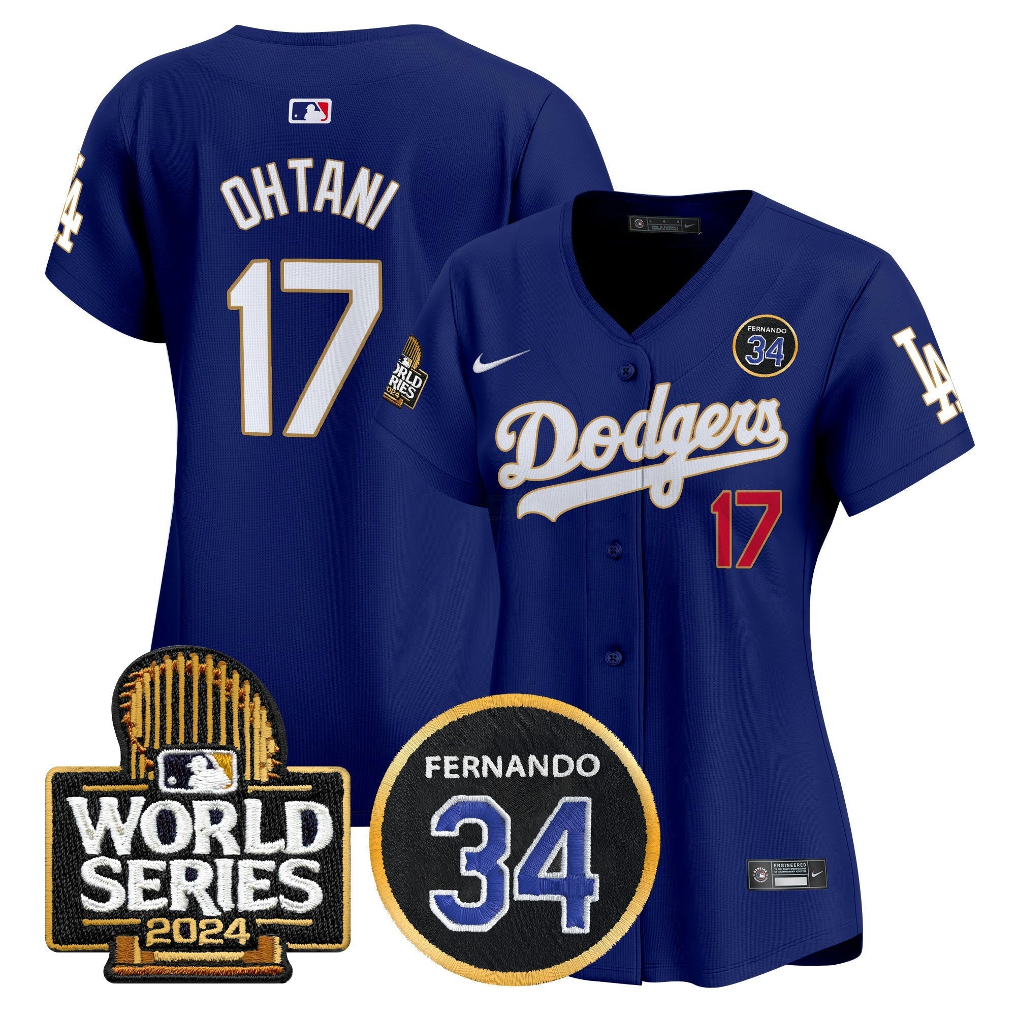 Camisa MLB Women’s Fernando Valenzuela Memorial & 2024 World Series Patch Vapor Premier Limited Jersey