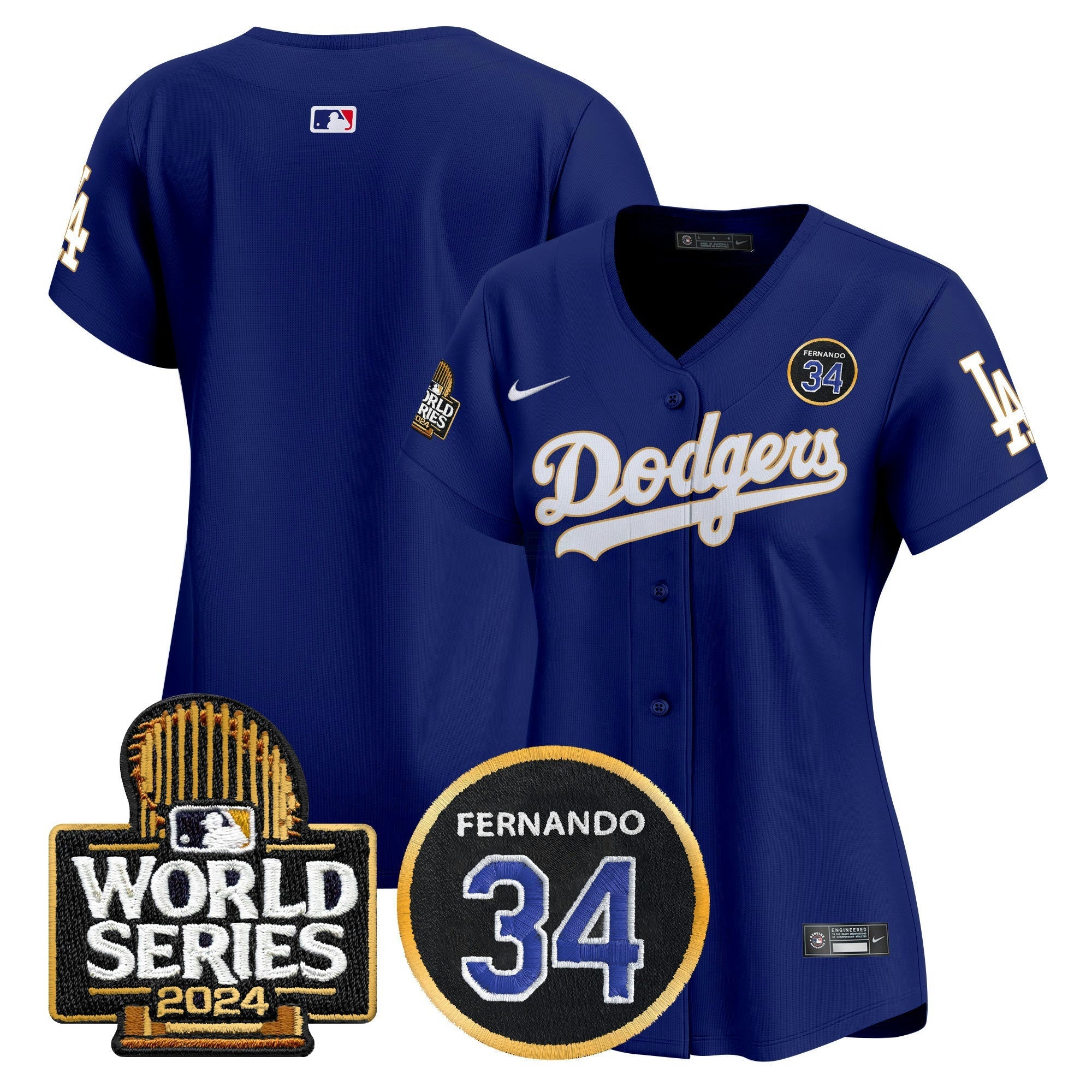 Camisa MLB Women’s Fernando Valenzuela Memorial & 2024 World Series Patch Vapor Premier Limited Jersey