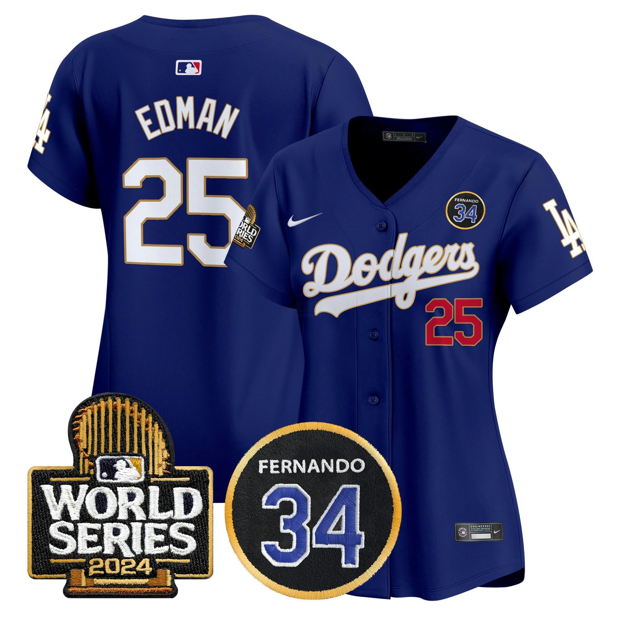 Camisa MLB Women’s Fernando Valenzuela Memorial & 2024 World Series Patch Vapor Premier Limited Jersey