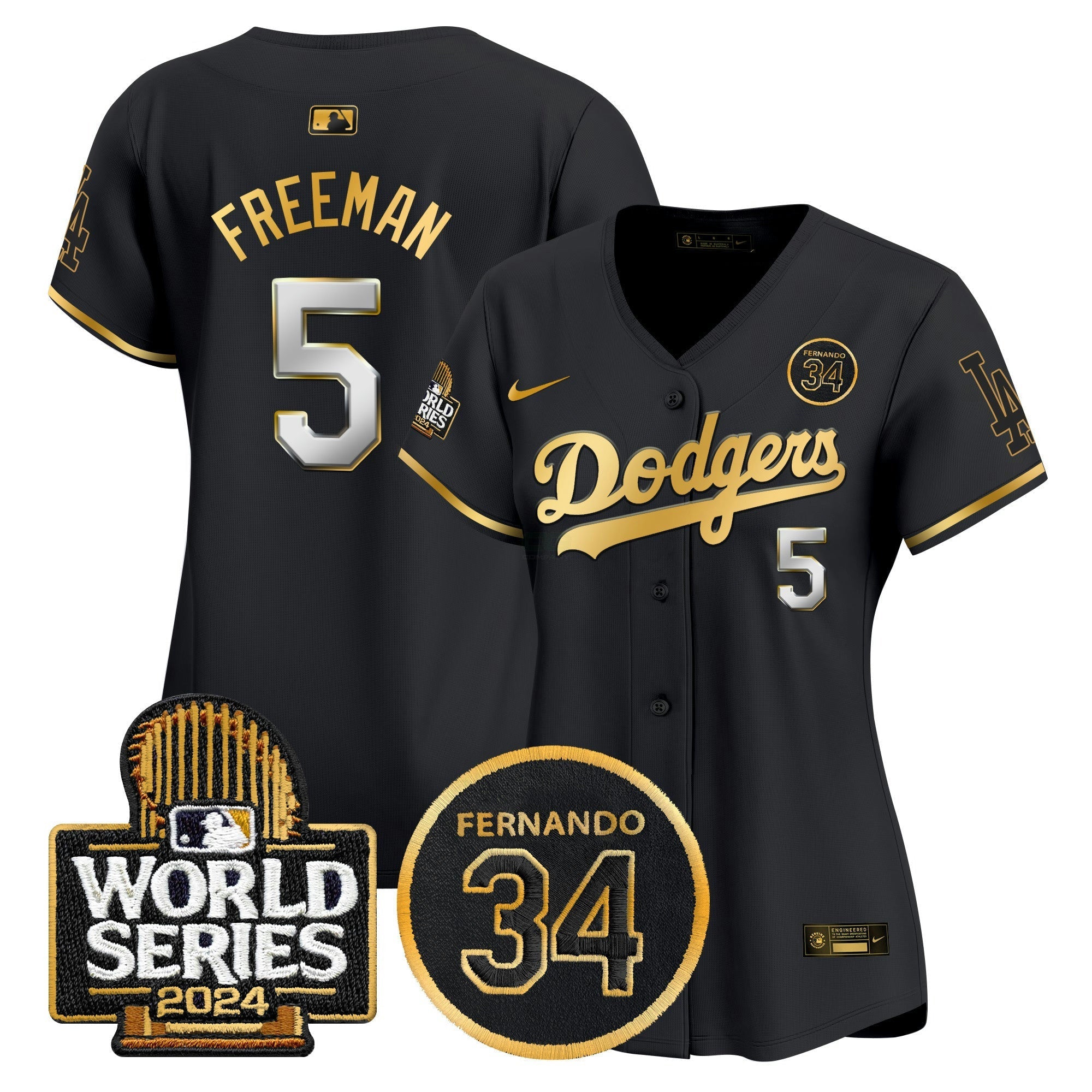 Camisa MLB Women’s Fernando Valenzuela Memorial & 2024 World Series Patch Vapor Premier Limited Jersey