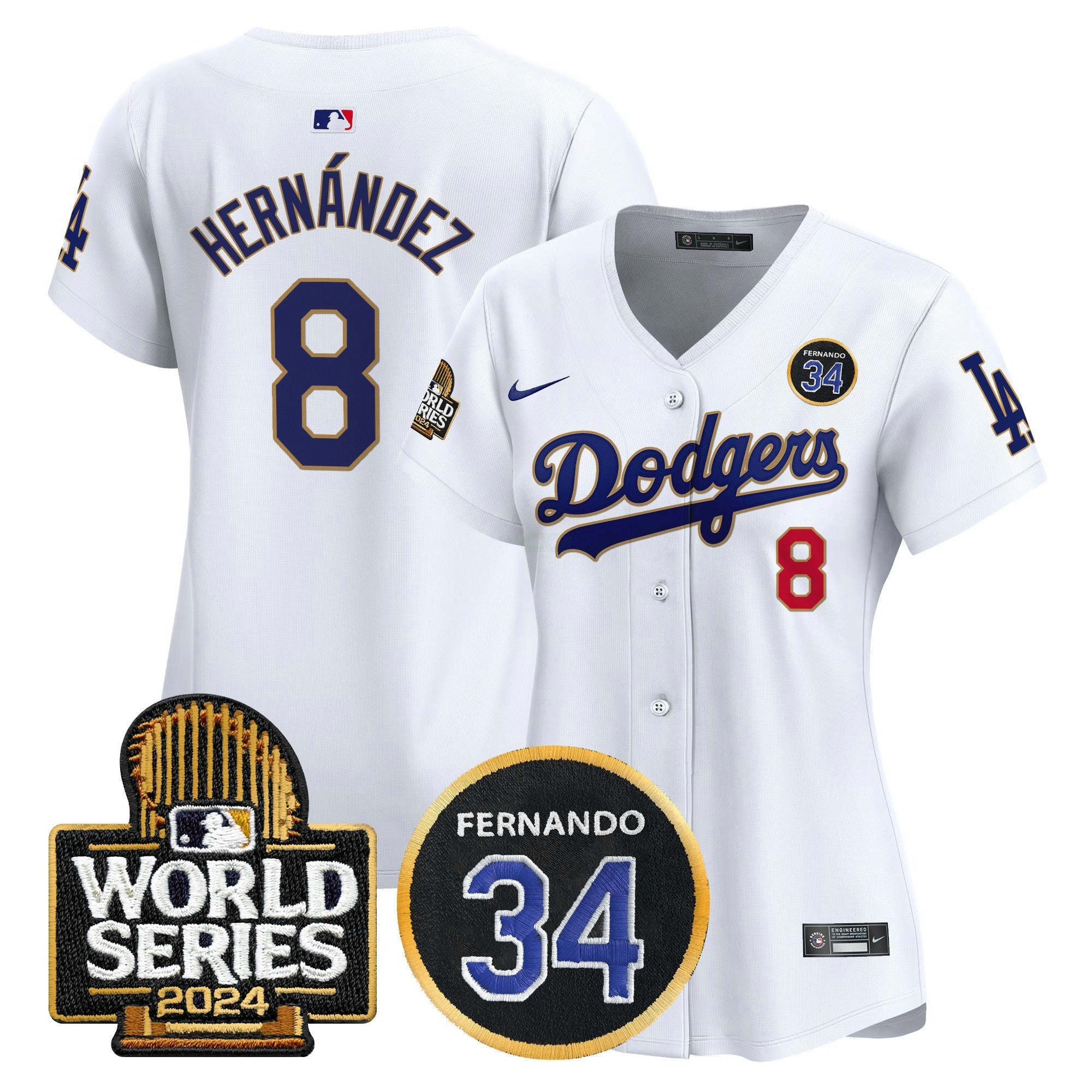 Camisa MLB Women’s Fernando Valenzuela Memorial & 2024 World Series Patch Vapor Premier Limited Jersey