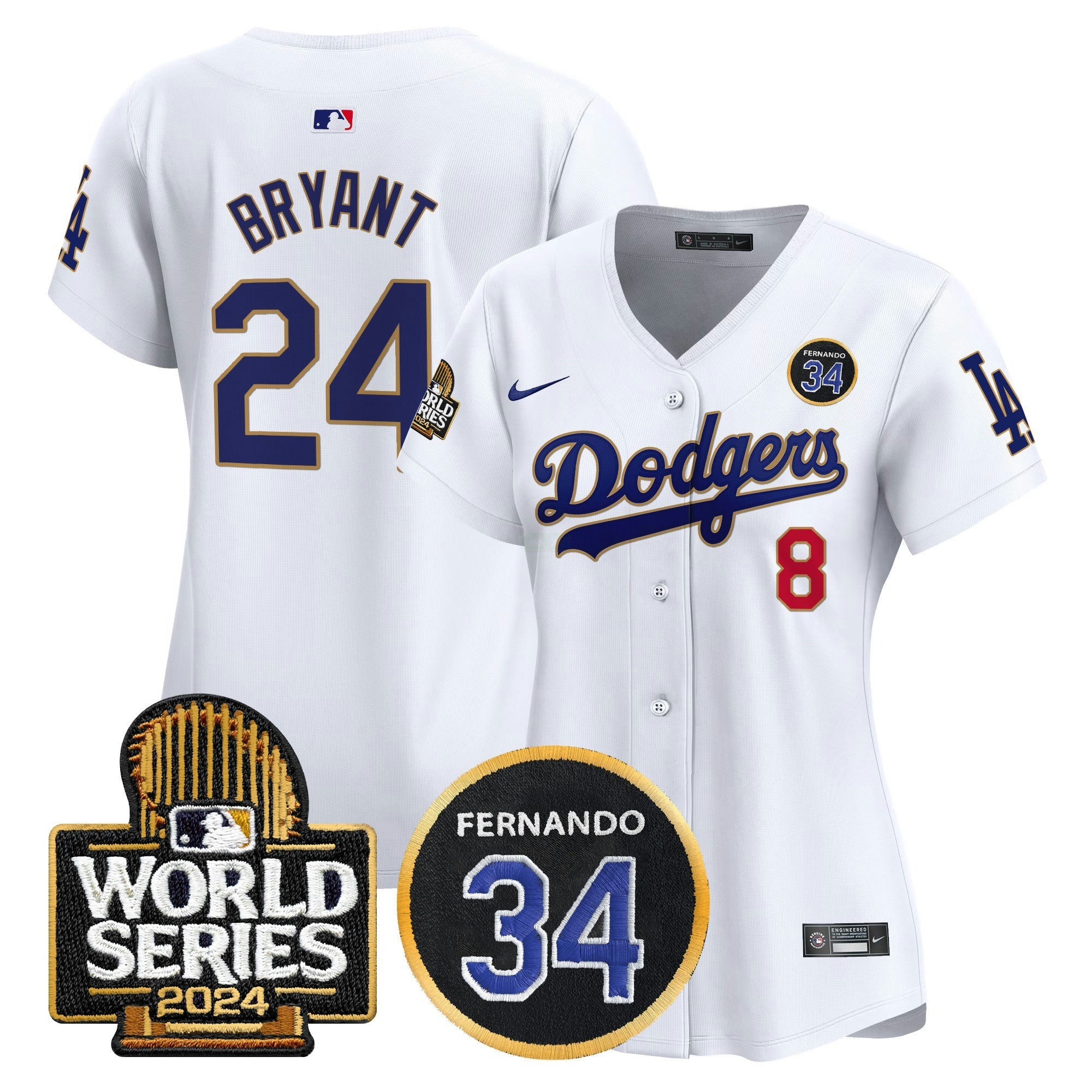 Camisa MLB Women’s Fernando Valenzuela Memorial & 2024 World Series Patch Vapor Premier Limited Jersey