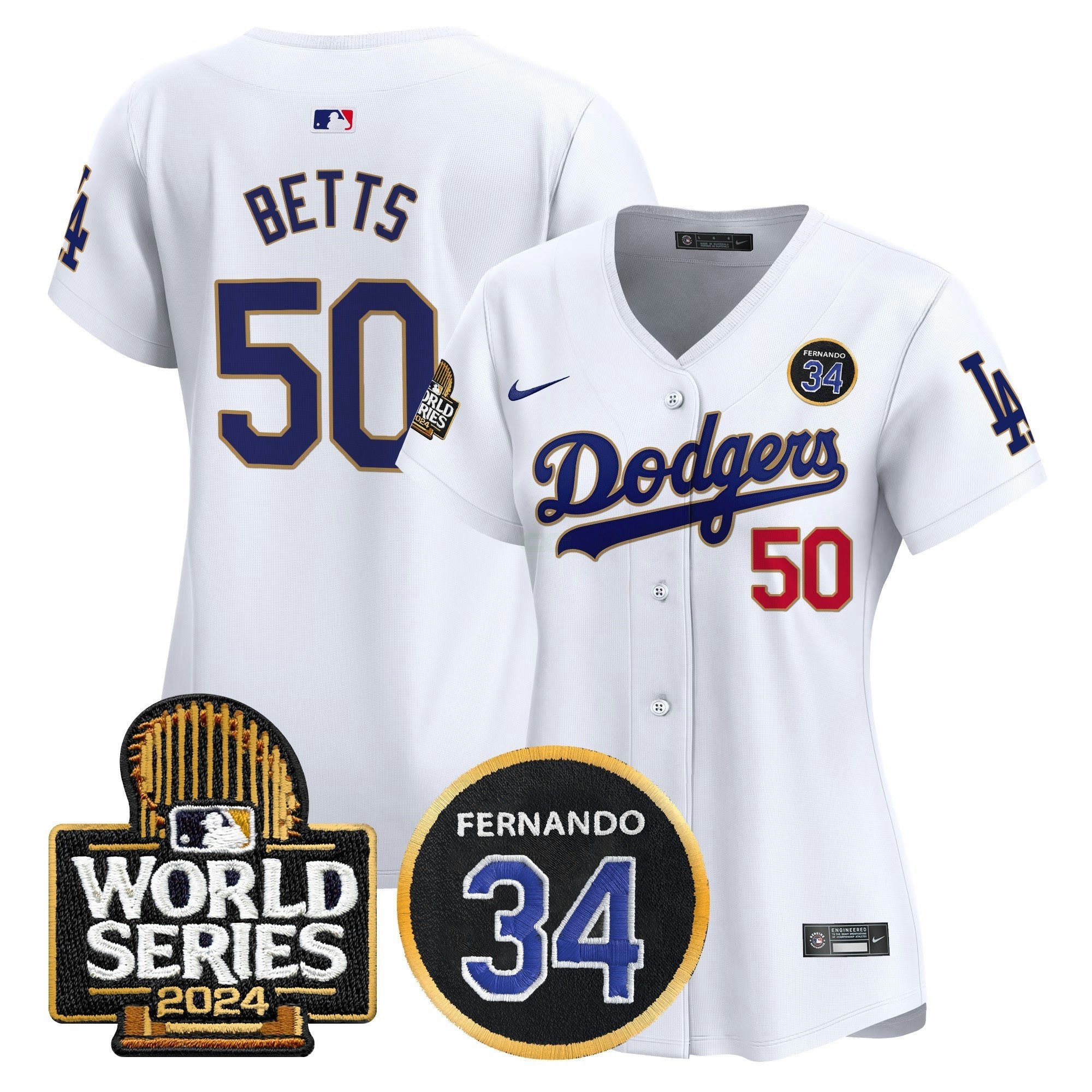 Camisa MLB Women’s Fernando Valenzuela Memorial & 2024 World Series Patch Vapor Premier Limited Jersey