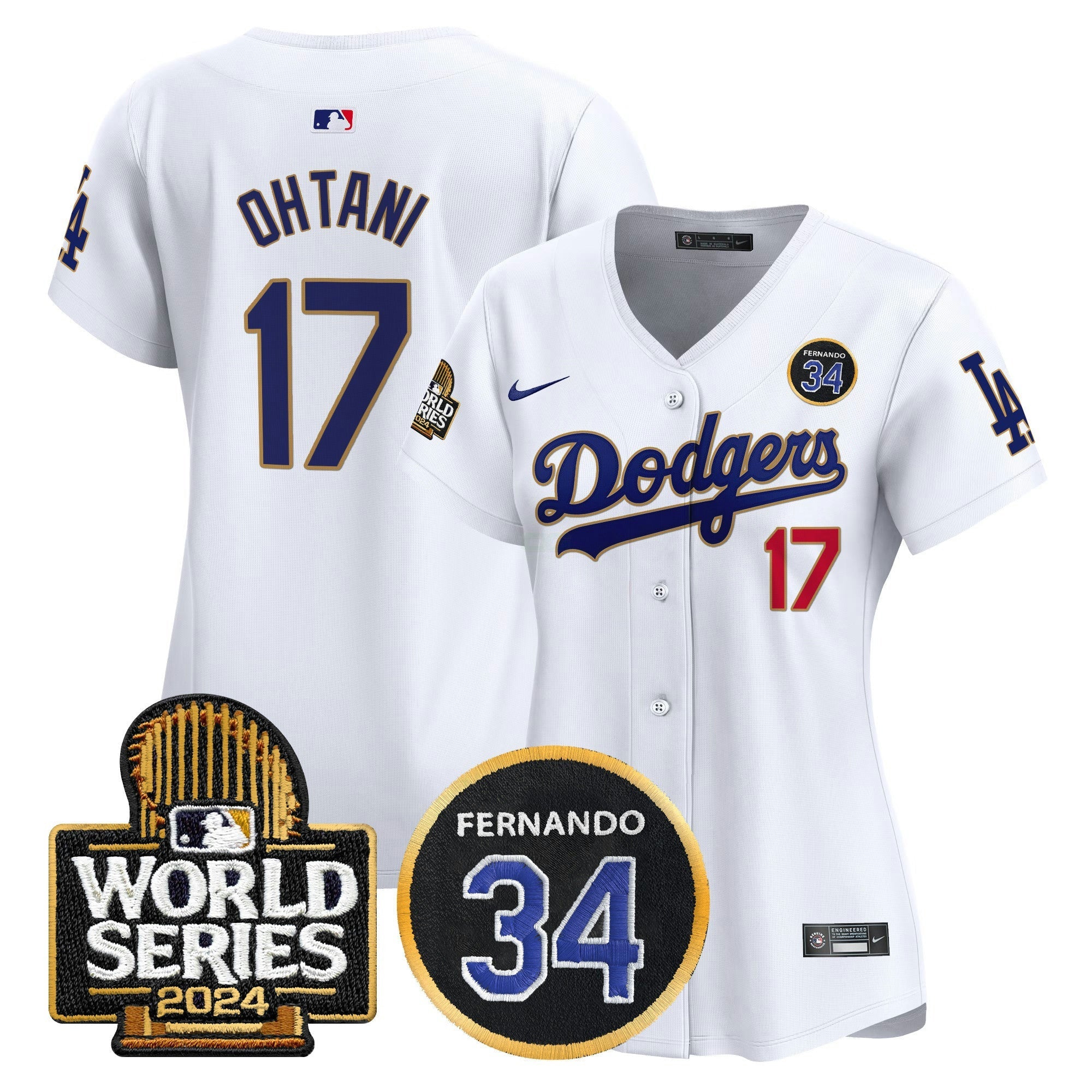 Camisa MLB Women’s Fernando Valenzuela Memorial & 2024 World Series Patch Vapor Premier Limited Jersey