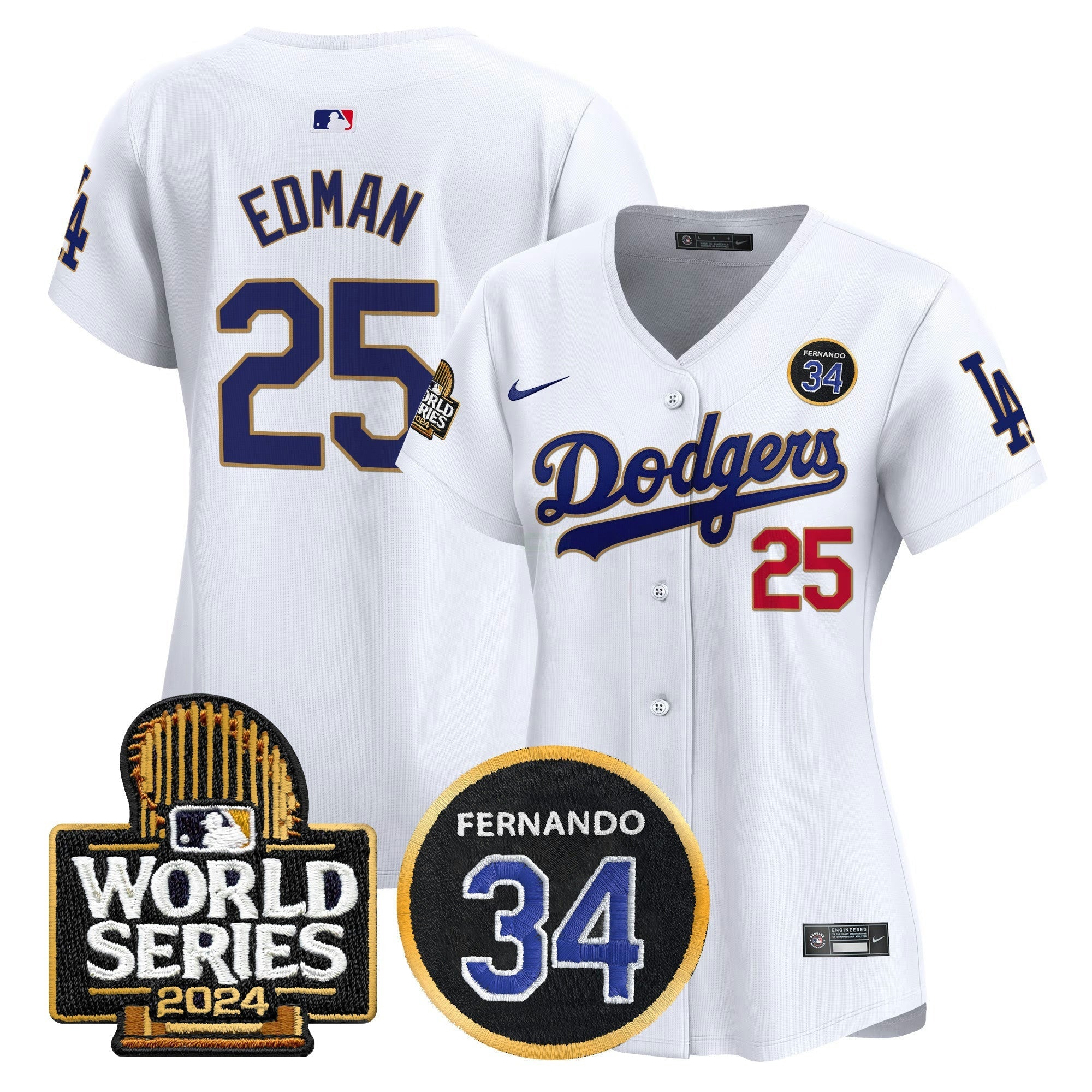 Camisa MLB Women’s Fernando Valenzuela Memorial & 2024 World Series Patch Vapor Premier Limited Jersey