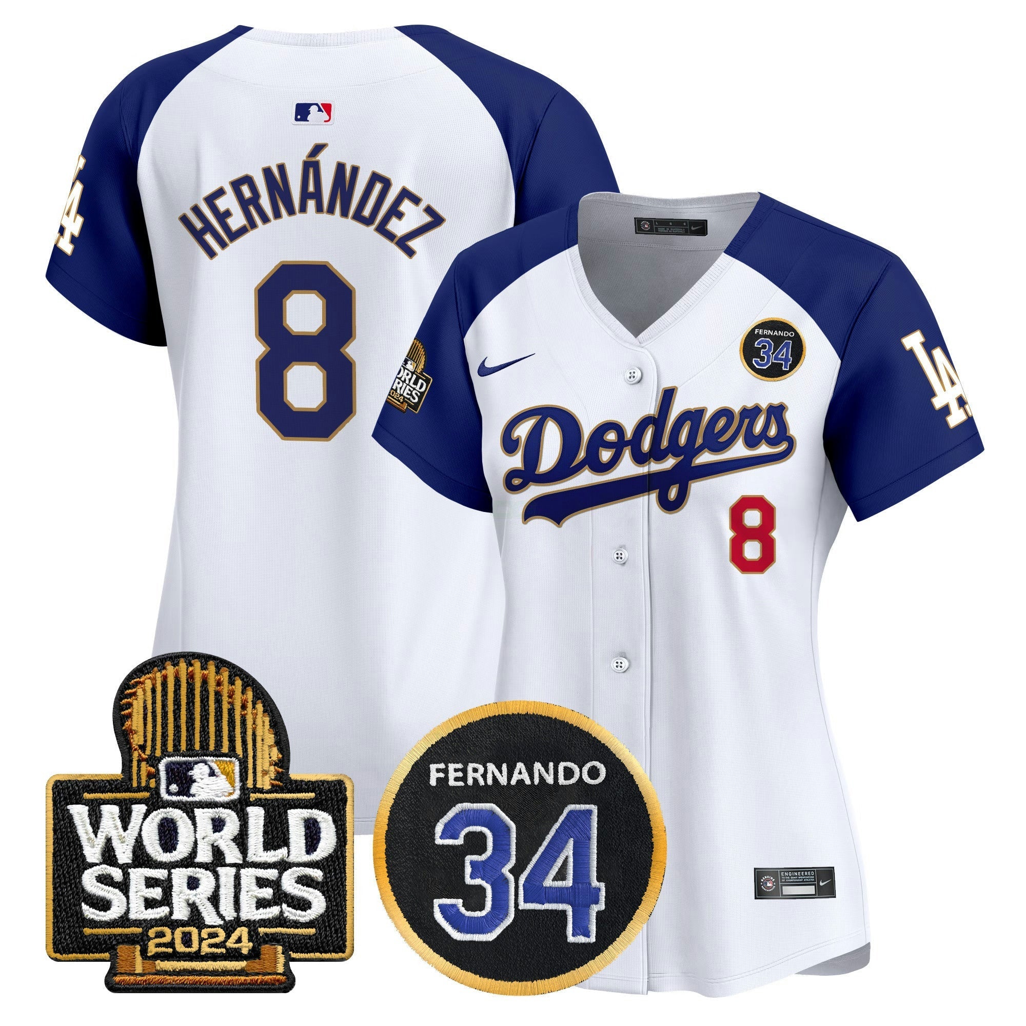 Camisa MLB Women’s Fernando Valenzuela Memorial & 2024 World Series Patch Vapor Premier Limited Jersey