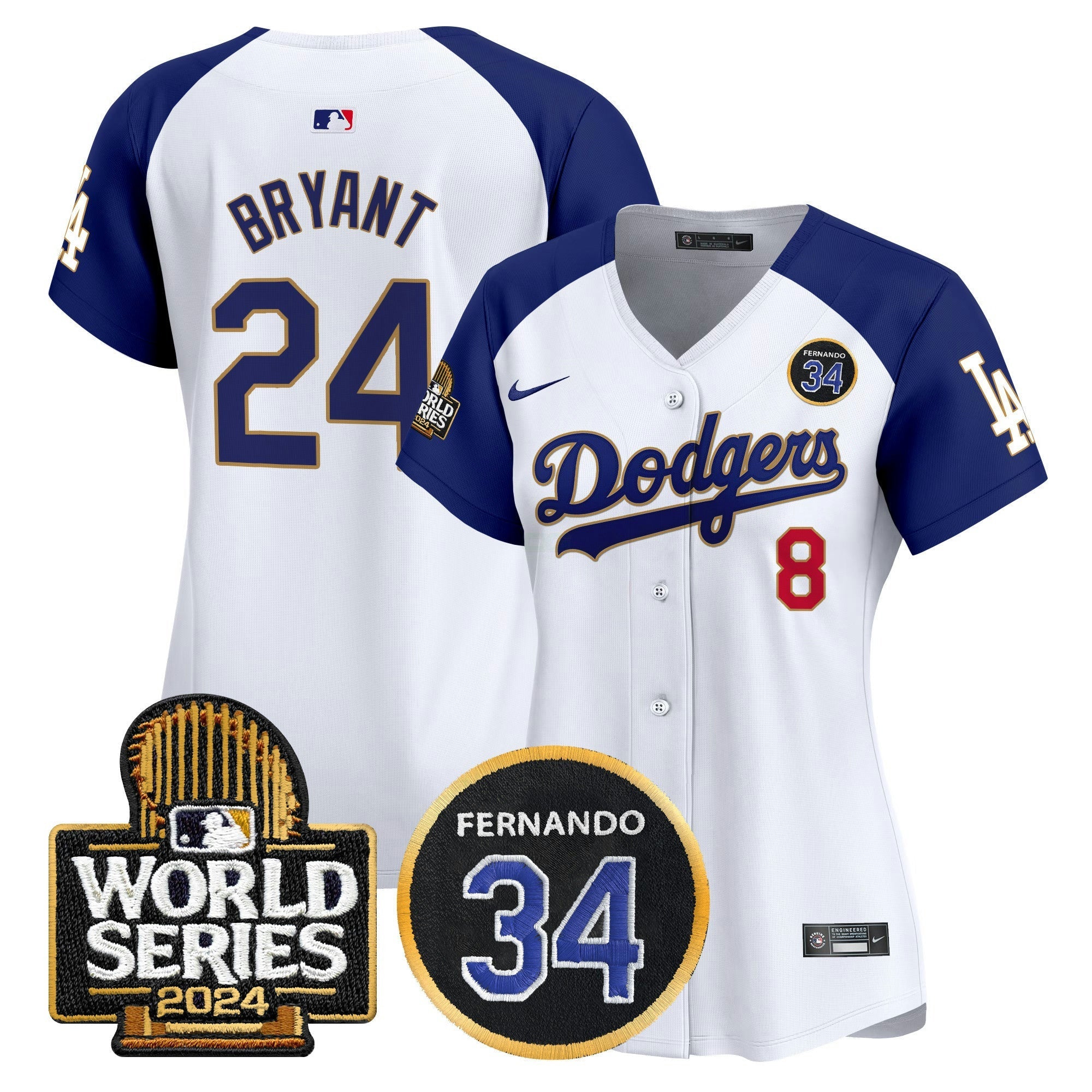 Camisa MLB Women’s Fernando Valenzuela Memorial & 2024 World Series Patch Vapor Premier Limited Jersey