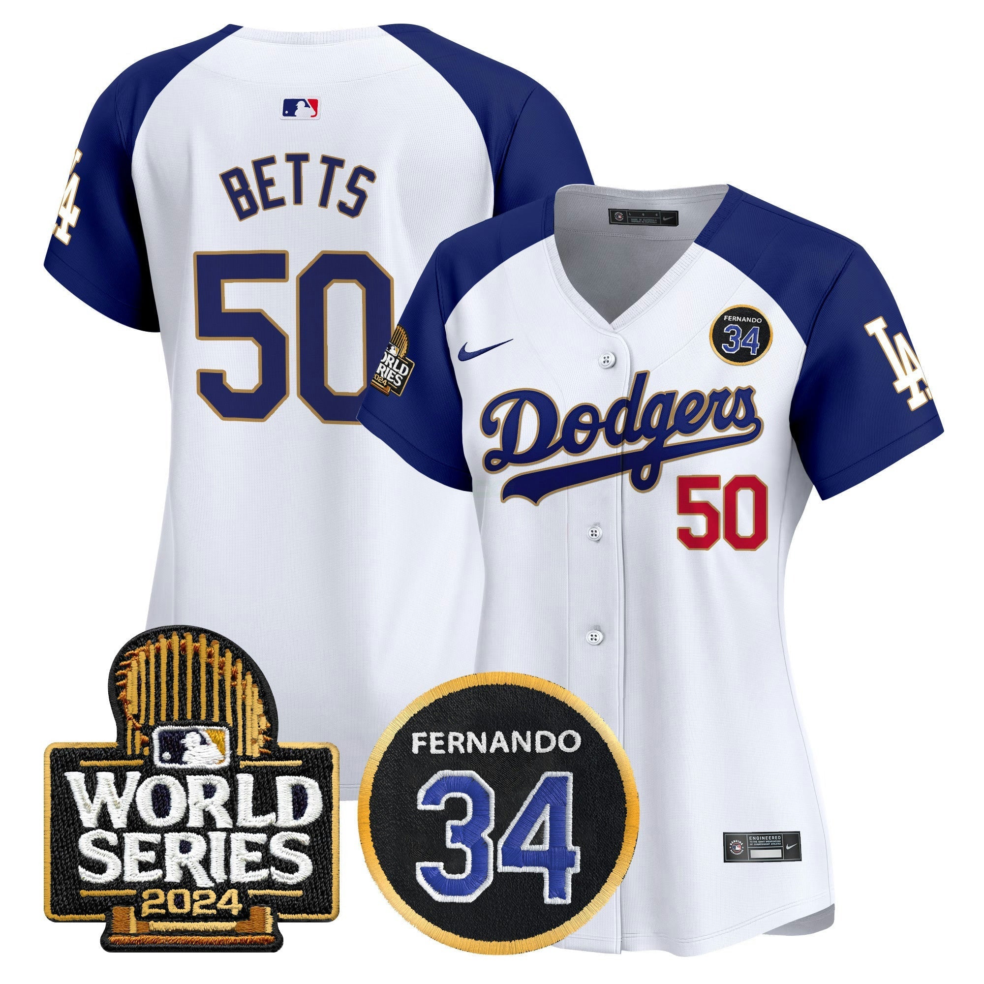Camisa MLB Women’s Fernando Valenzuela Memorial & 2024 World Series Patch Vapor Premier Limited Jersey