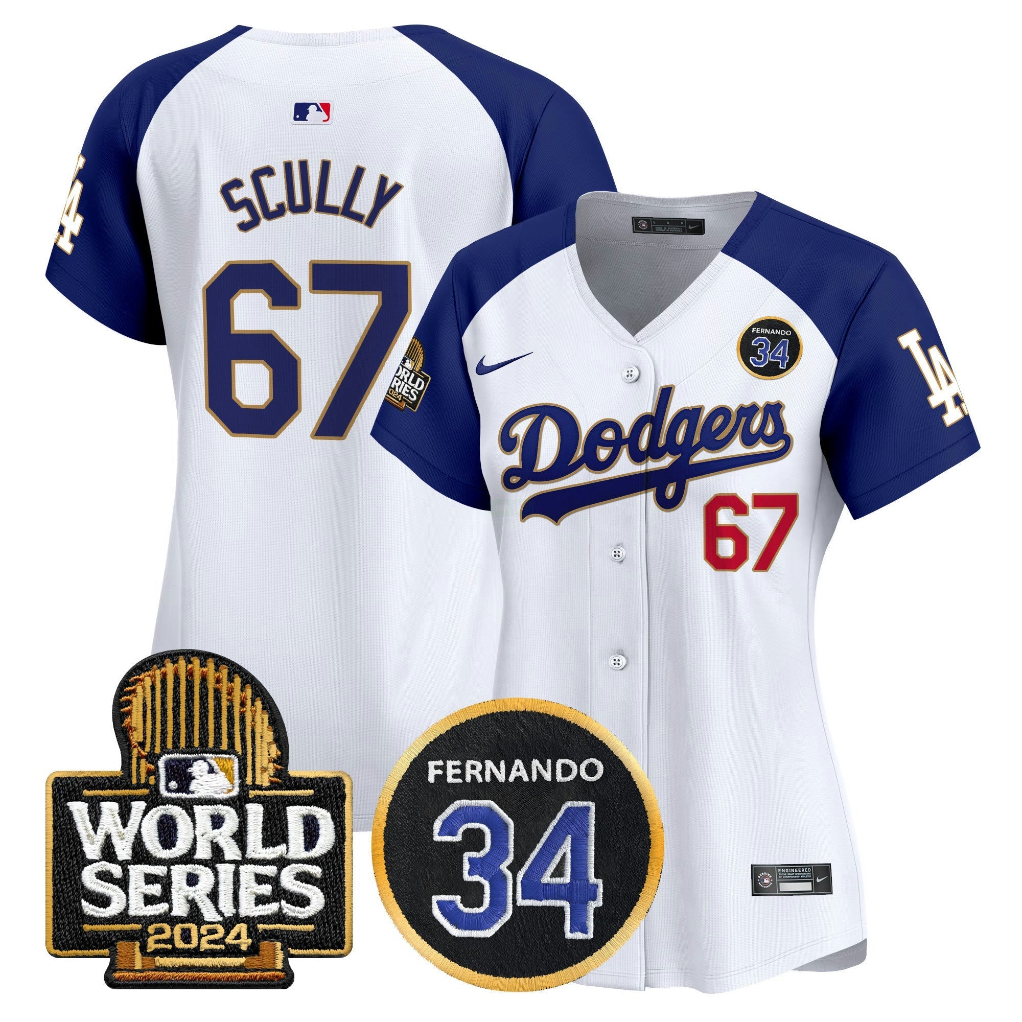 Camisa MLB Women’s Fernando Valenzuela Memorial & 2024 World Series Patch Vapor Premier Limited Jersey