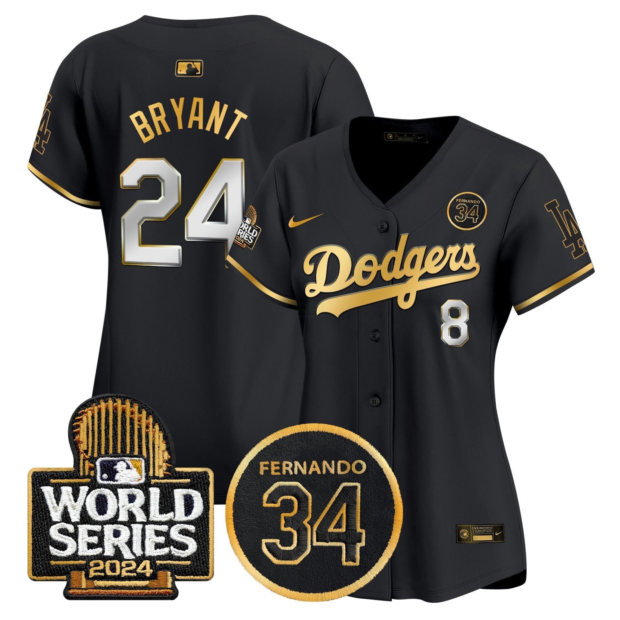 Camisa MLB Women’s Fernando Valenzuela Memorial & 2024 World Series Patch Vapor Premier Limited Jersey